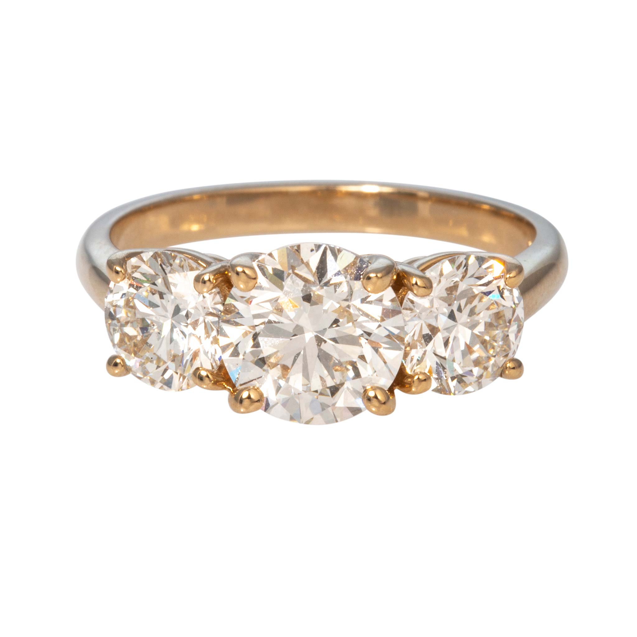 1.5ct Center & 1.41ctw Side Round Brilliant Diamond Three-Stone 14K Gold Ring
