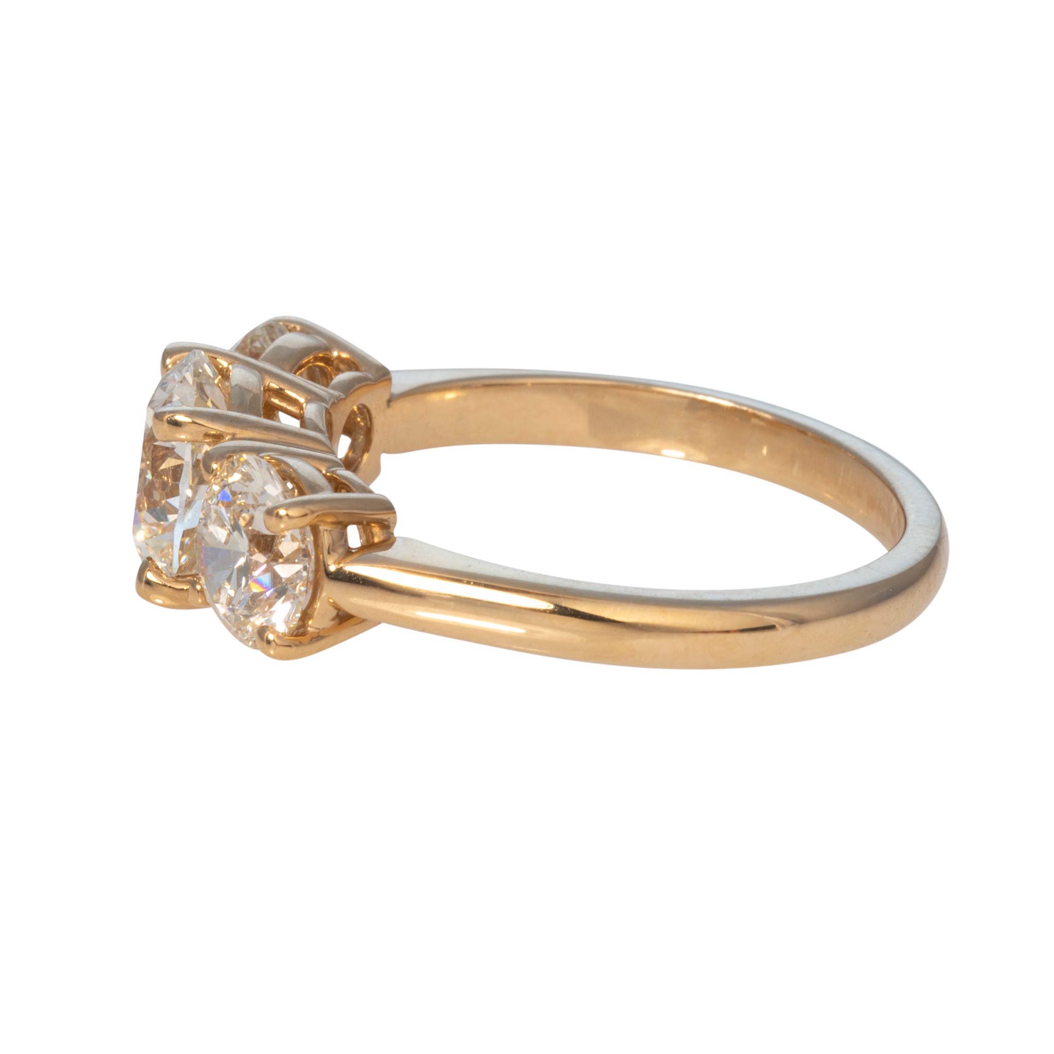 1.5ct Center & 1.41ctw Side Round Brilliant Diamond Three-Stone 14K Gold Ring