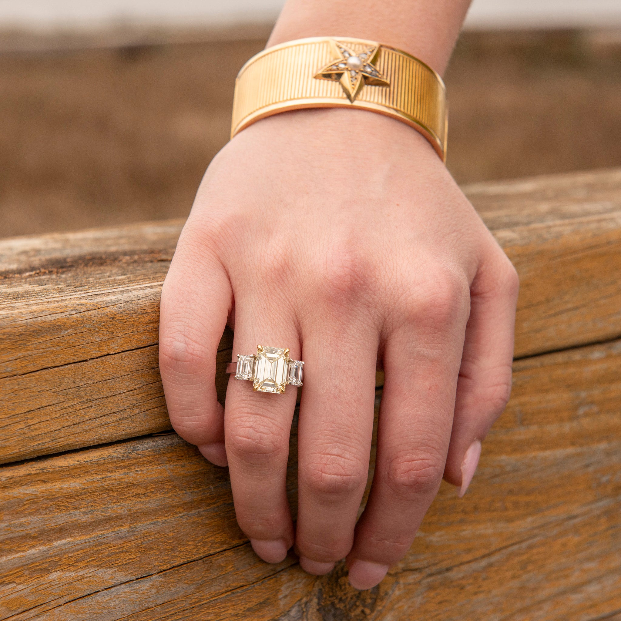 5.73ctw Emerald-Cut Diamond Three-Stone Two-Tone Engagement Ring