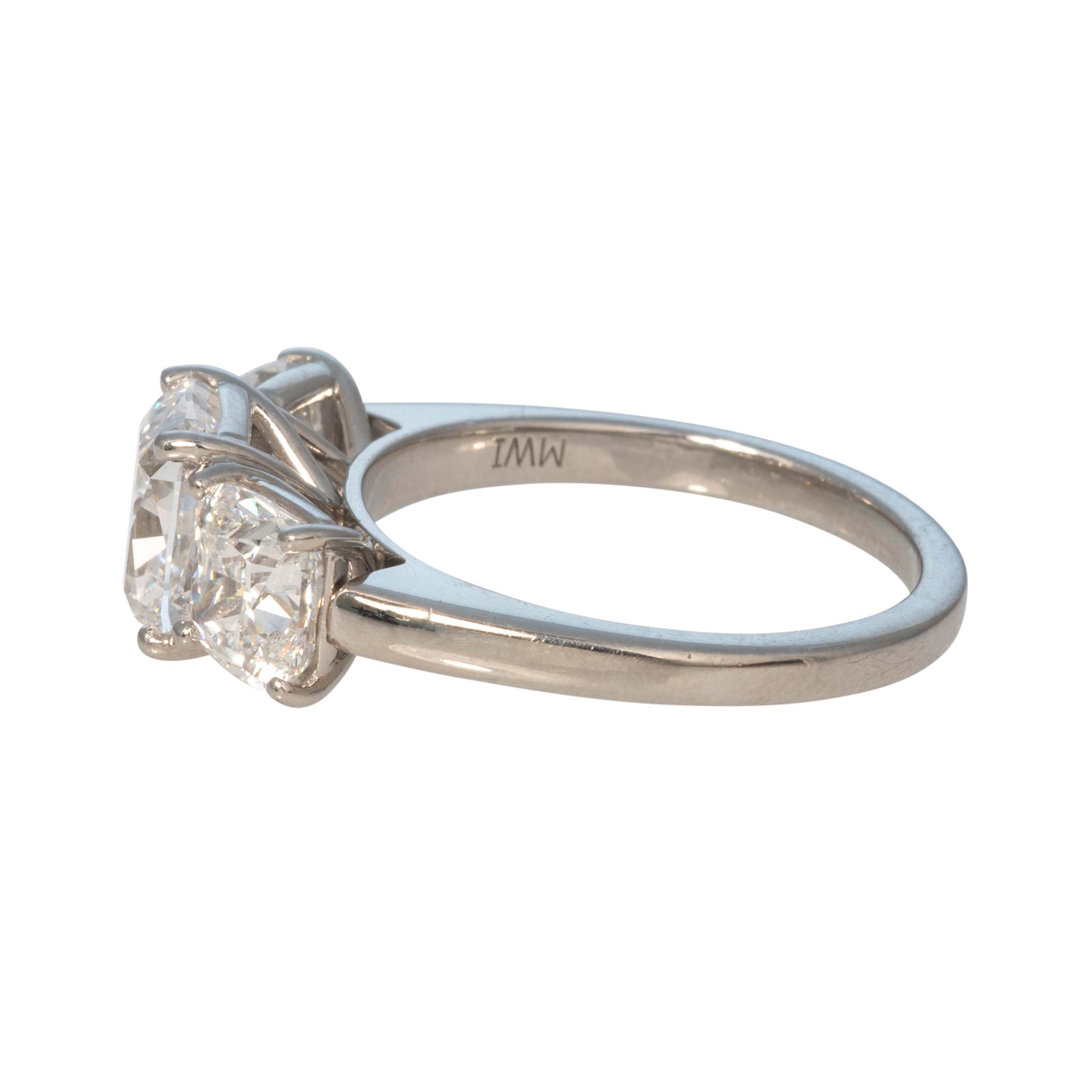2ct Center & 2ctw Side Cushion Diamond Three-Stone Platinum Ring