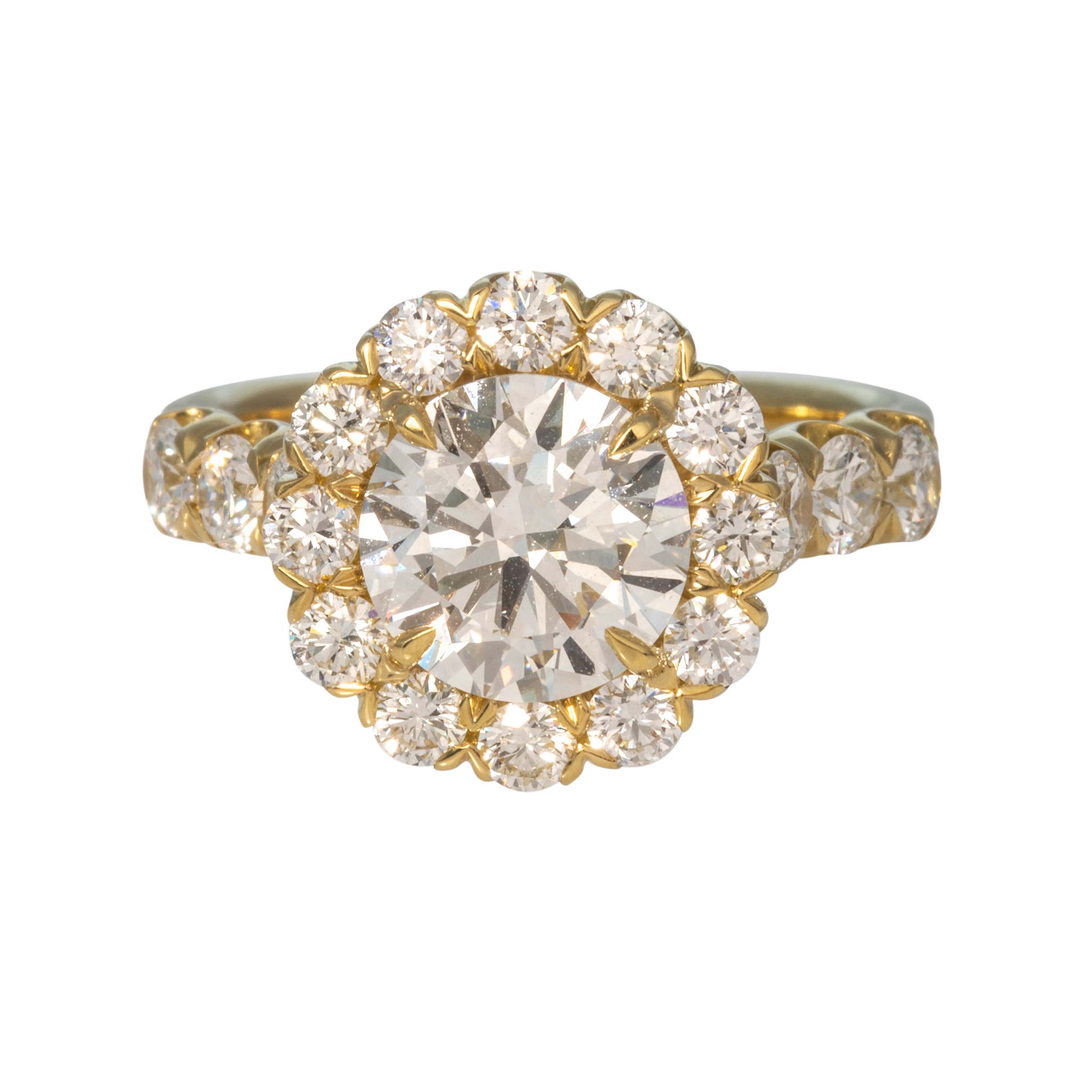 2ct Center & 1.37ctw Diamond Cluster 18K Gold Engagement Ring