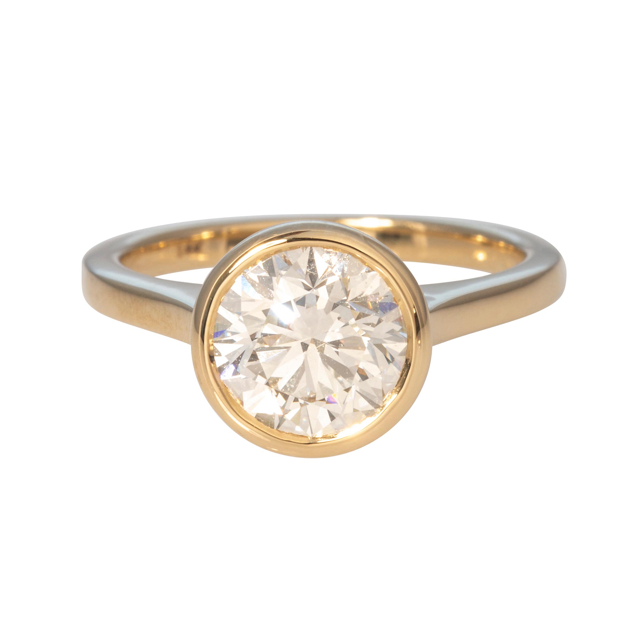 2ct Round Brilliant Diamond Bezel Set 14K Gold Engagement Ring