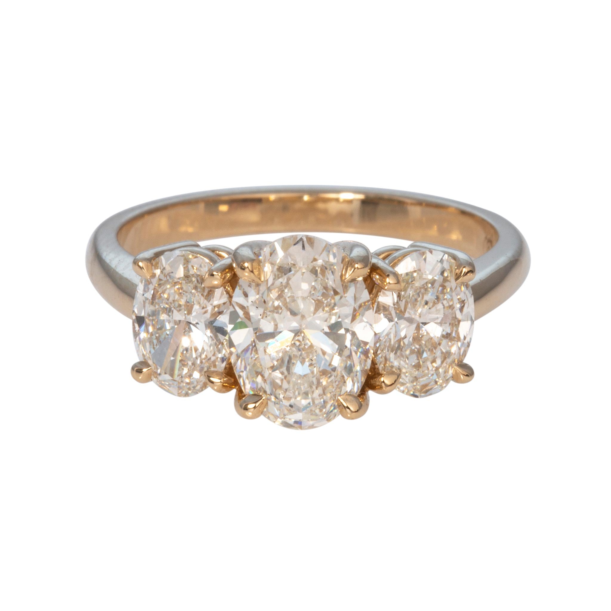 1.5ct Center & 1.15ctw Side Oval Diamond Three-Stone 14K Gold Ring