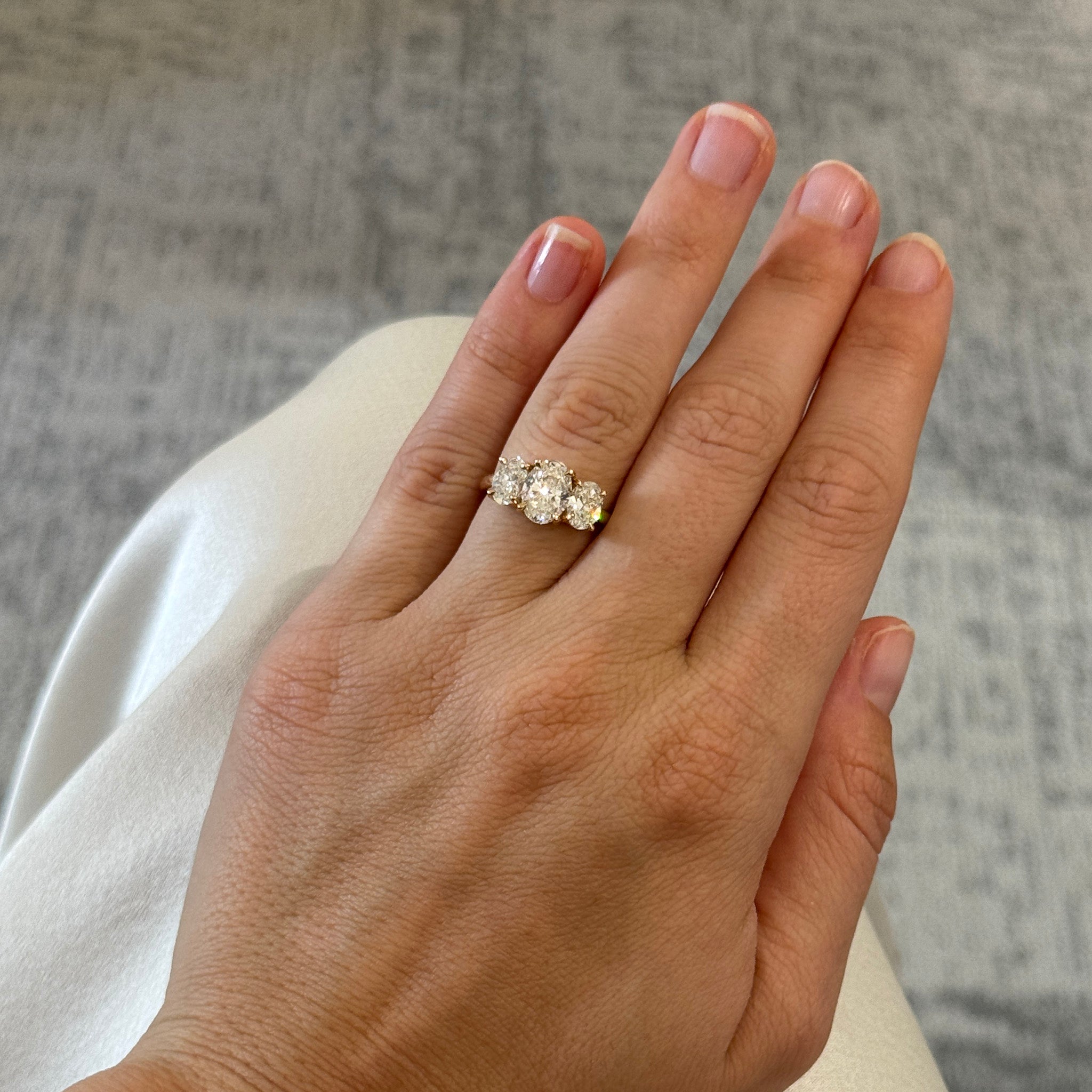 1.5ct Center & 1.15ctw Side Oval Diamond Three-Stone 14K Gold Ring