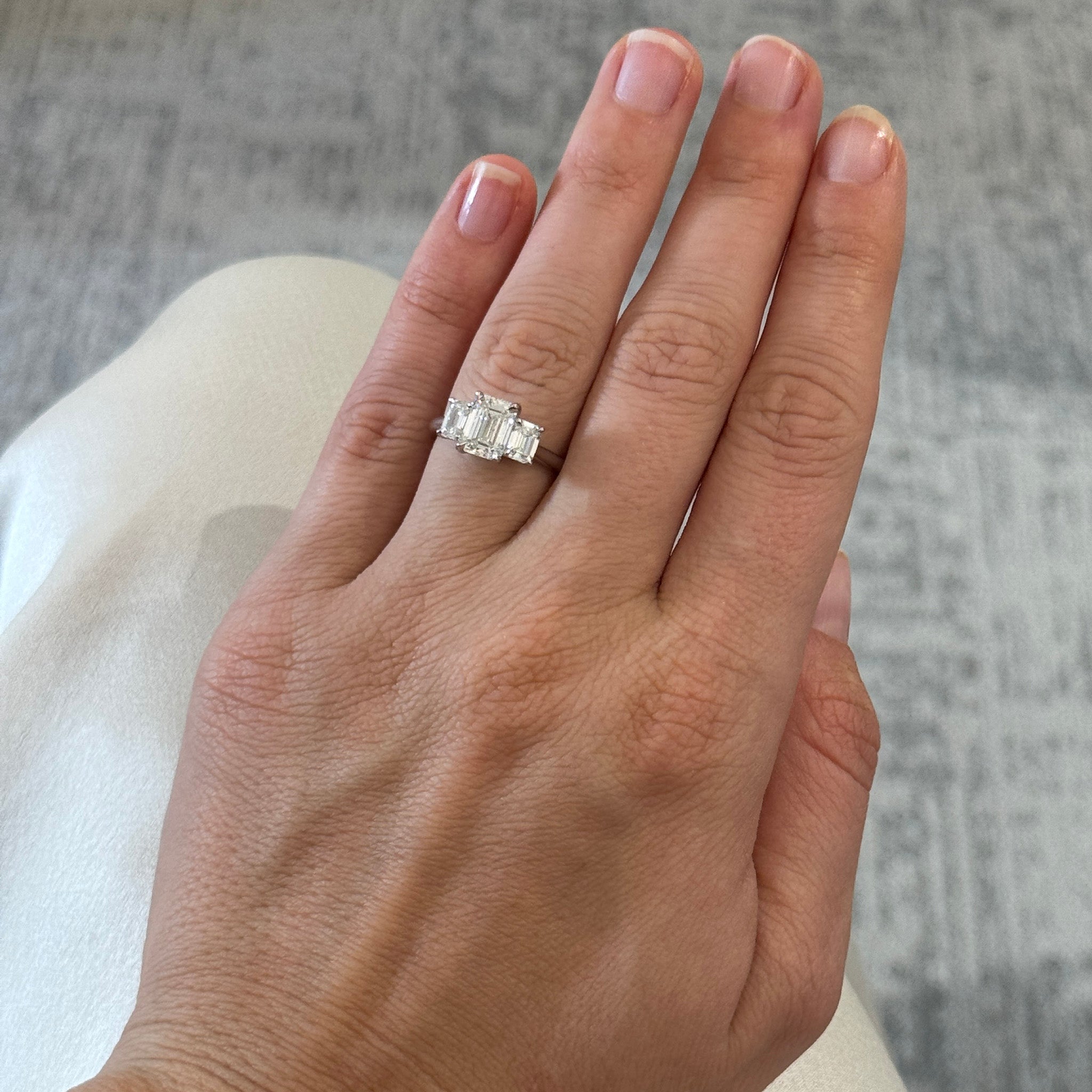 1.7ct Center & .89ctw Side Emerald-Cut Diamond Three-Stone 14K Gold Ring