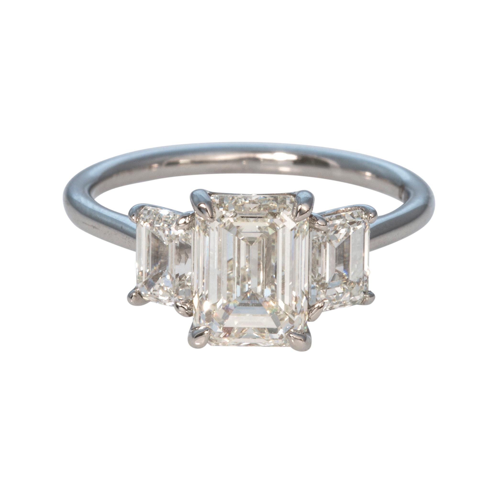 2ct Center & 1ctw Side Emerald-Cut Diamond Three-Stone 18K Gold Ring