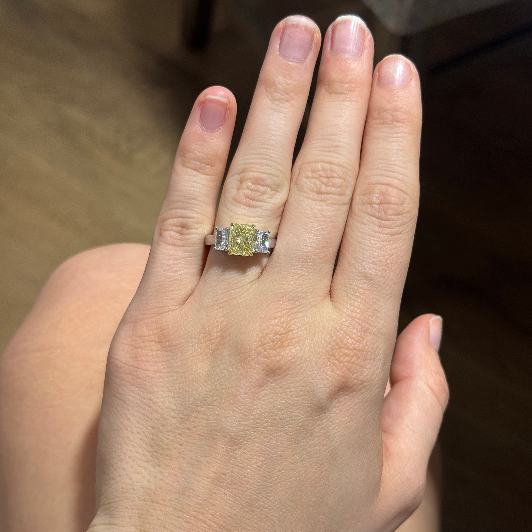 3ctw Radiant Diamond Three-Stone Two-Tone Engagement Ring