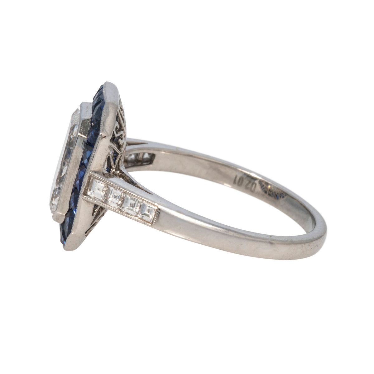 Art Deco Style 2ct Diamond & Sapphire Halo Platinum Ring