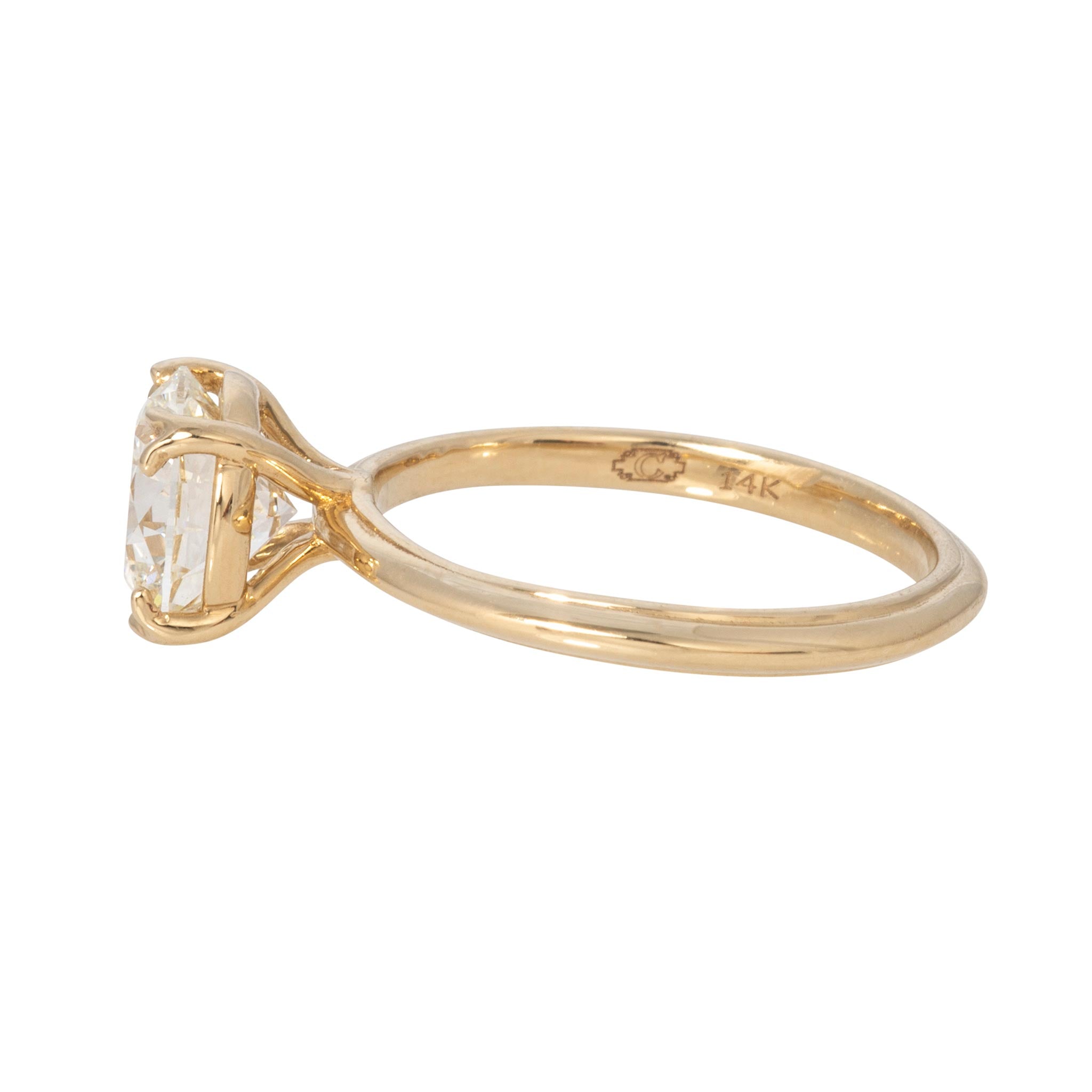 2ct Round Brilliant Diamond Solitaire 14K Yellow Gold River Ring