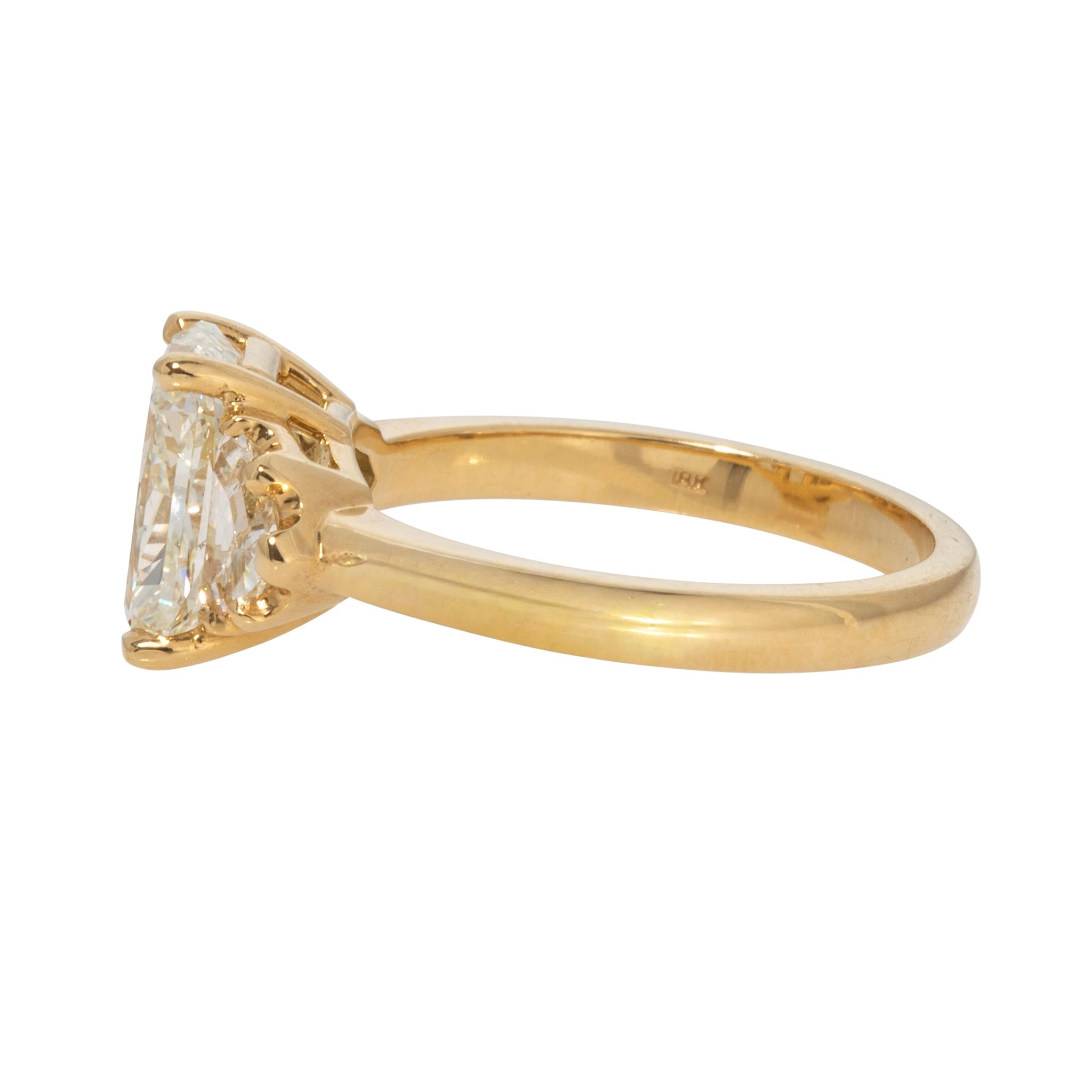 2.51ctw Radiant & .67ctw Epaulette Diamond Three-Stone 18K Gold Ring