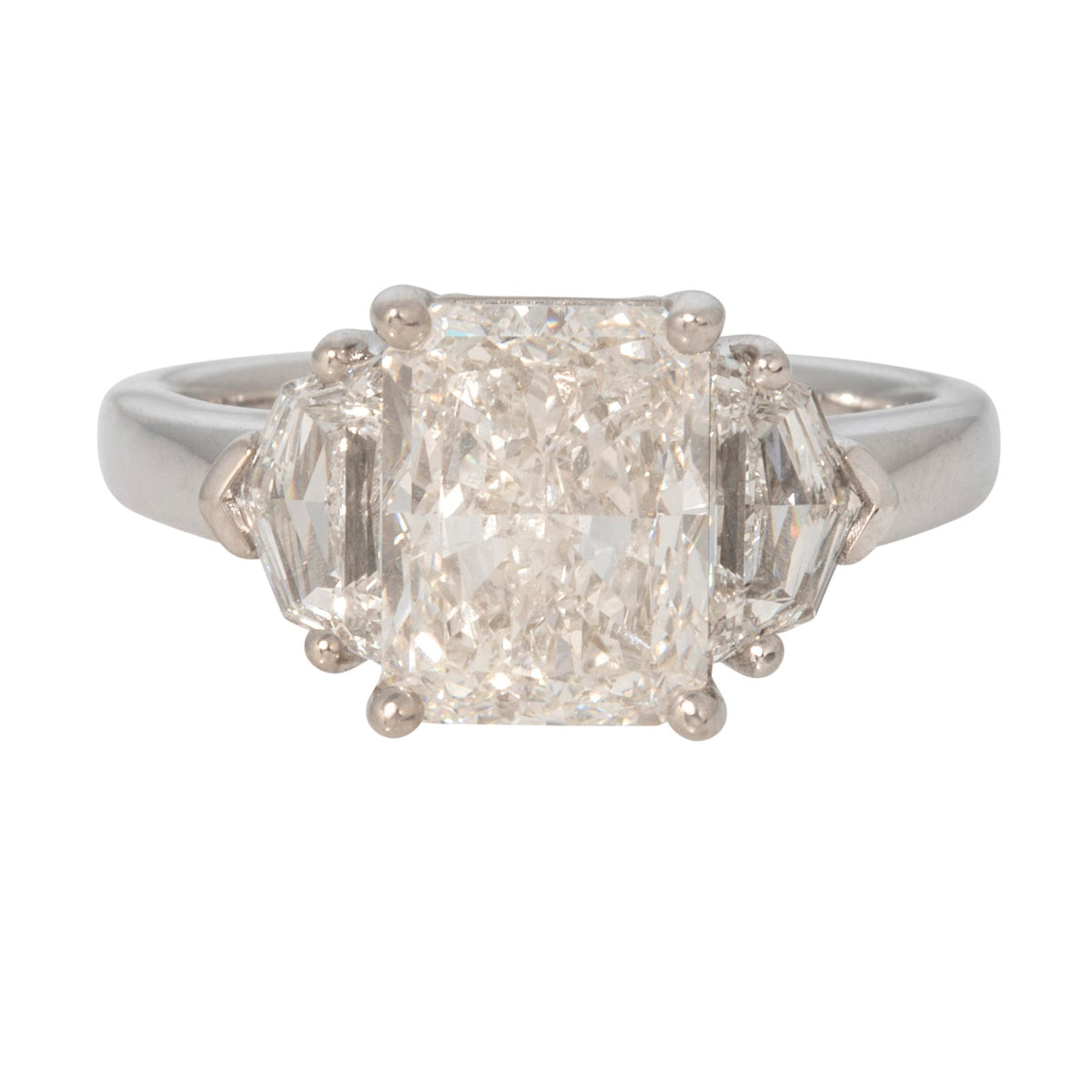 3ctw Radiant Center & Epaulette Side Diamond Three-Stone 14K Gold Ring