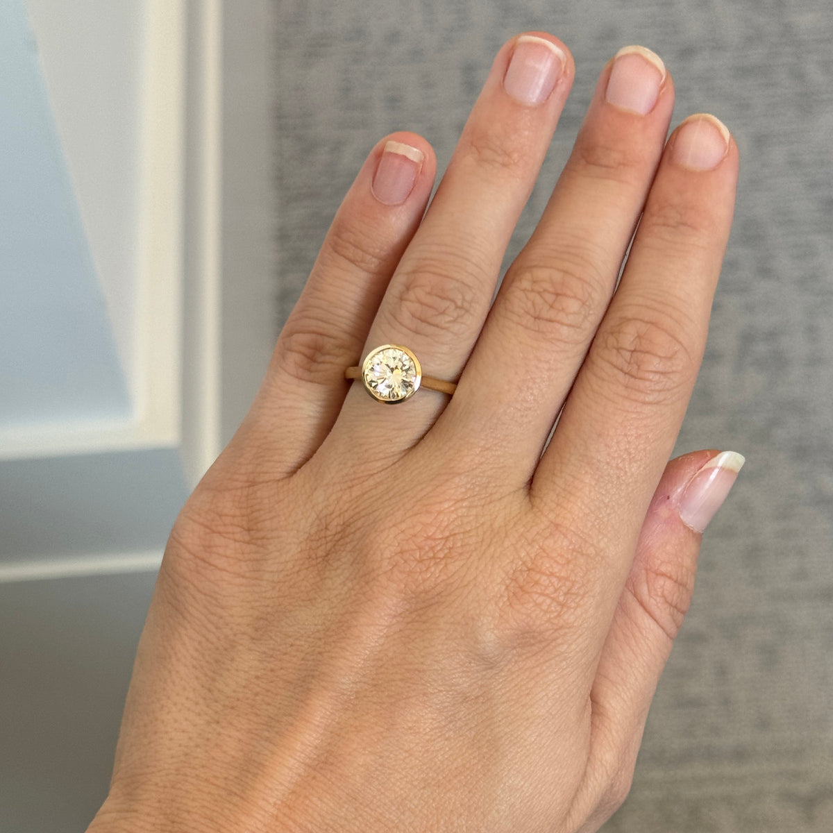 2ct Round Brilliant Diamond Bezel Set 14K Gold Engagement Ring