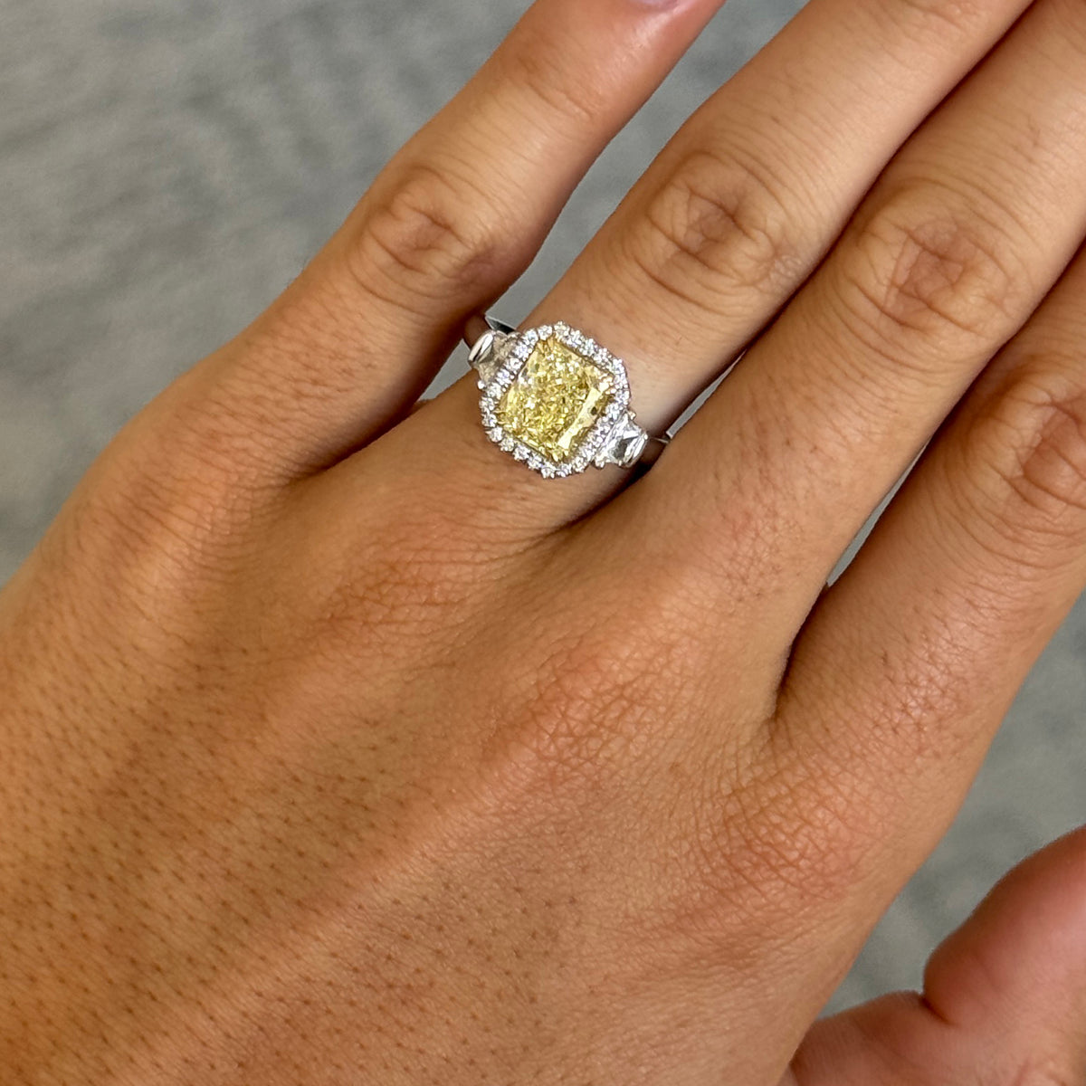 2.24ct Yellow Radiant Diamond Halo Two-Tone Engagement Ring