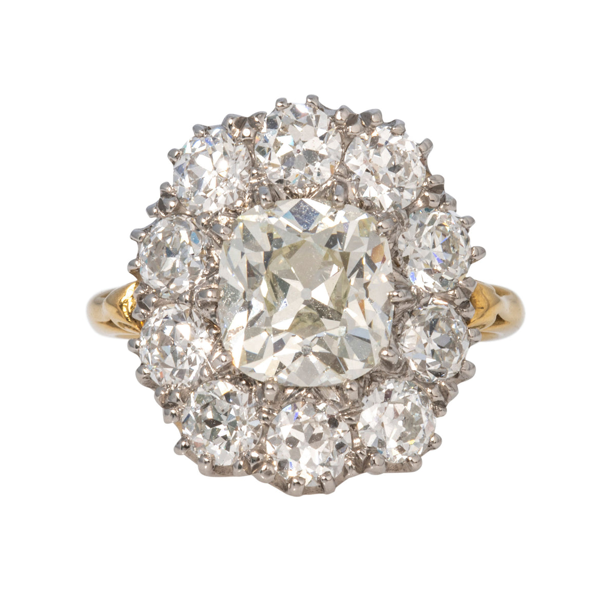 Victorian-Style 2.27ct Center & 2ctw Side Diamond Cluster Ring