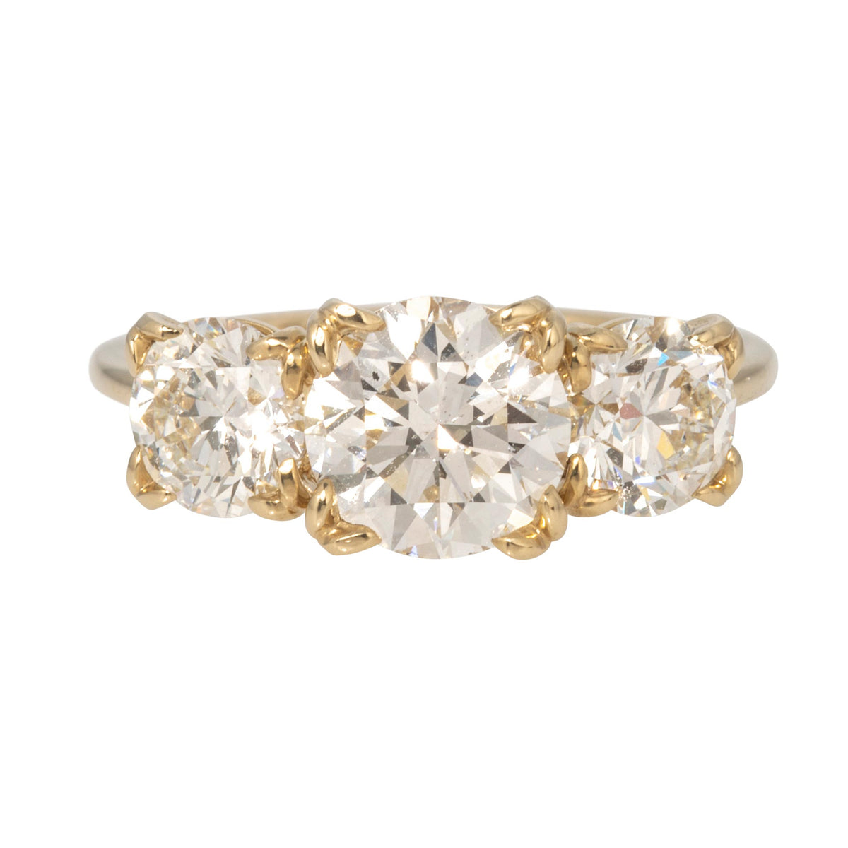 Round Diamond 14K Gold Three-Stone River Ring