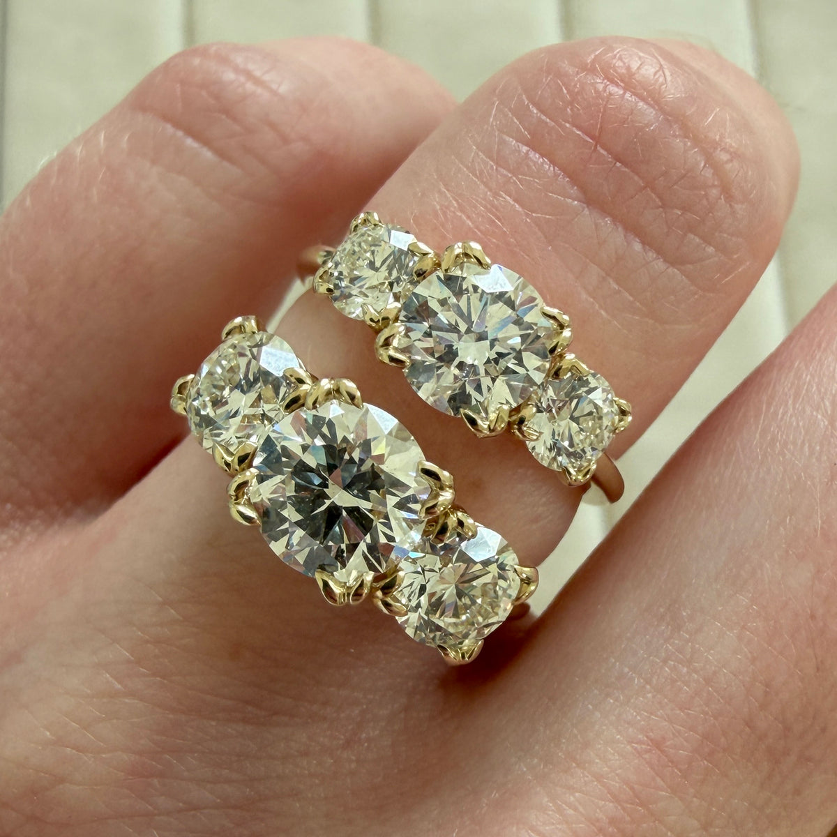 Round Diamond 14K Gold Three-Stone River Rings