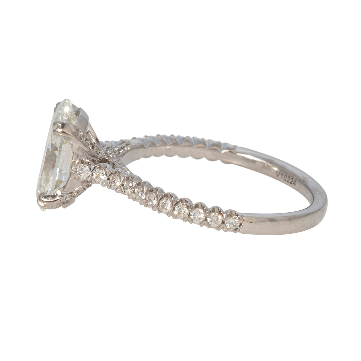 2ct J VS2 Oval Diamond Solitaire Side Pavé 14K White Gold Engagement Ring