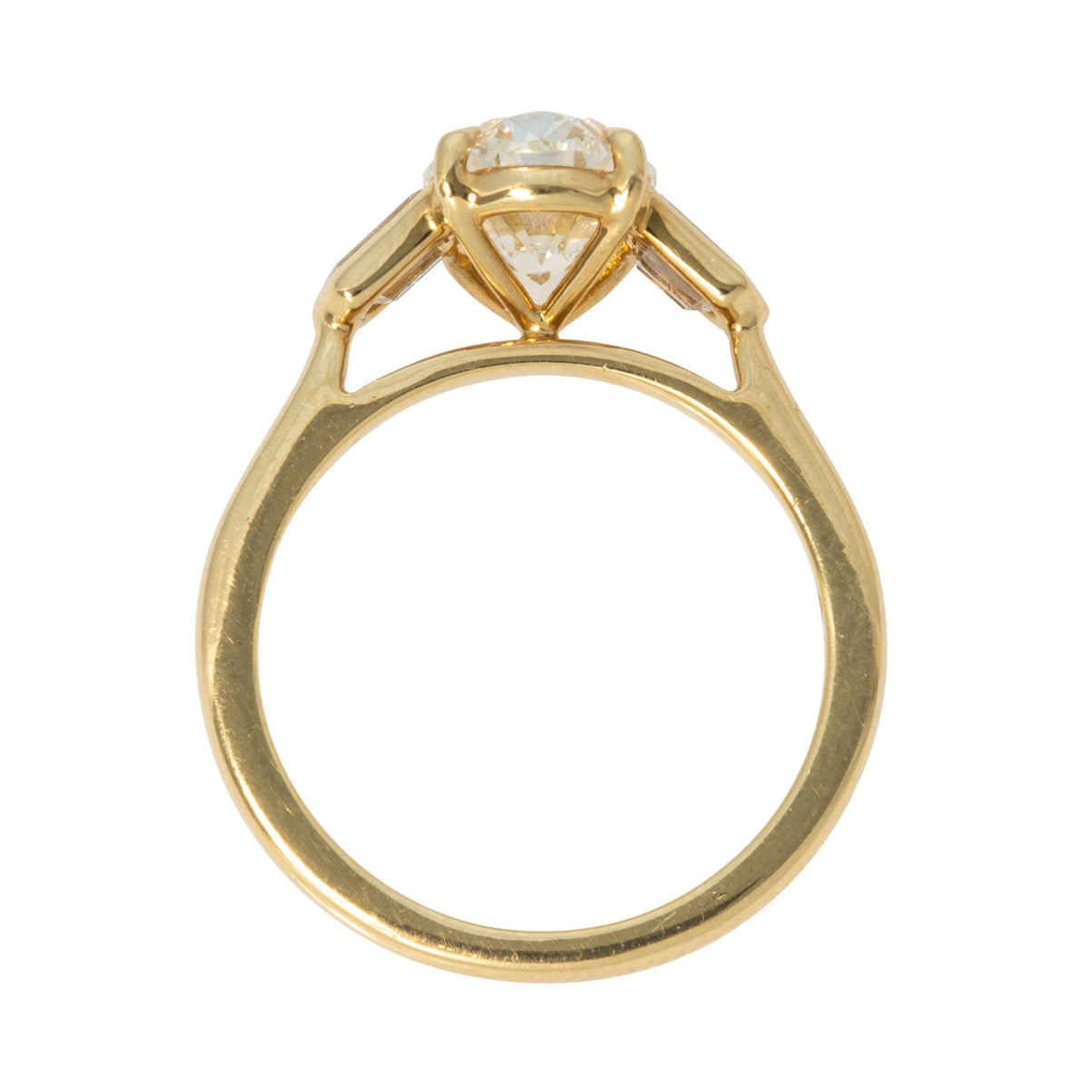 2ctw Oval Center & Cadillac Side Diamond Three-Stone 18K Gold Ring