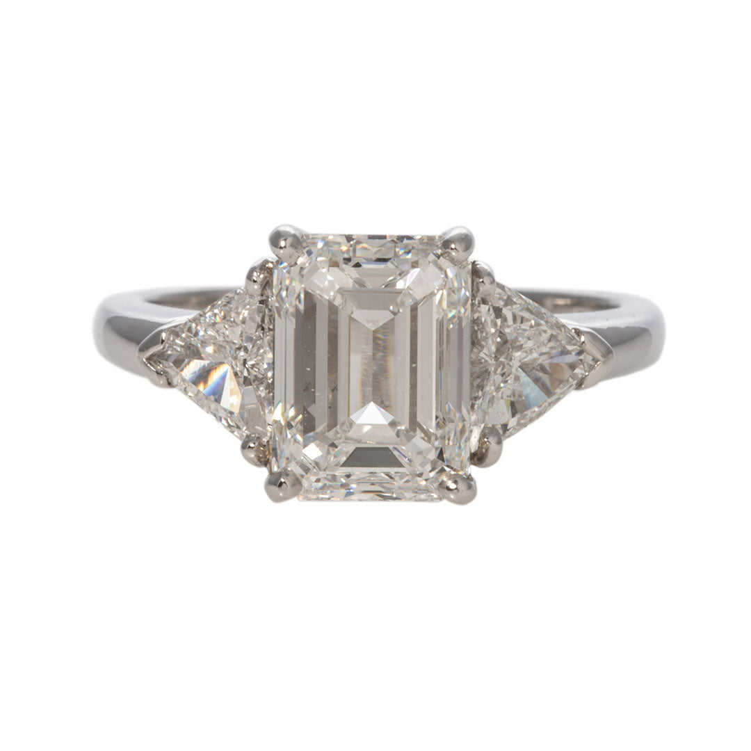 3ct Emerald Cut Diamond Three Stone Platinum Engagement Ring