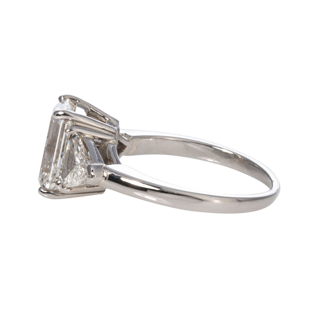 3ct Emerald Cut Diamond Three Stone Platinum Engagement Ring