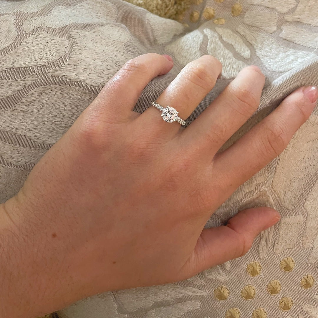 1.10ct F SI1 Round Diamond Solitaire Pavé 14K Gold Engagement Ring