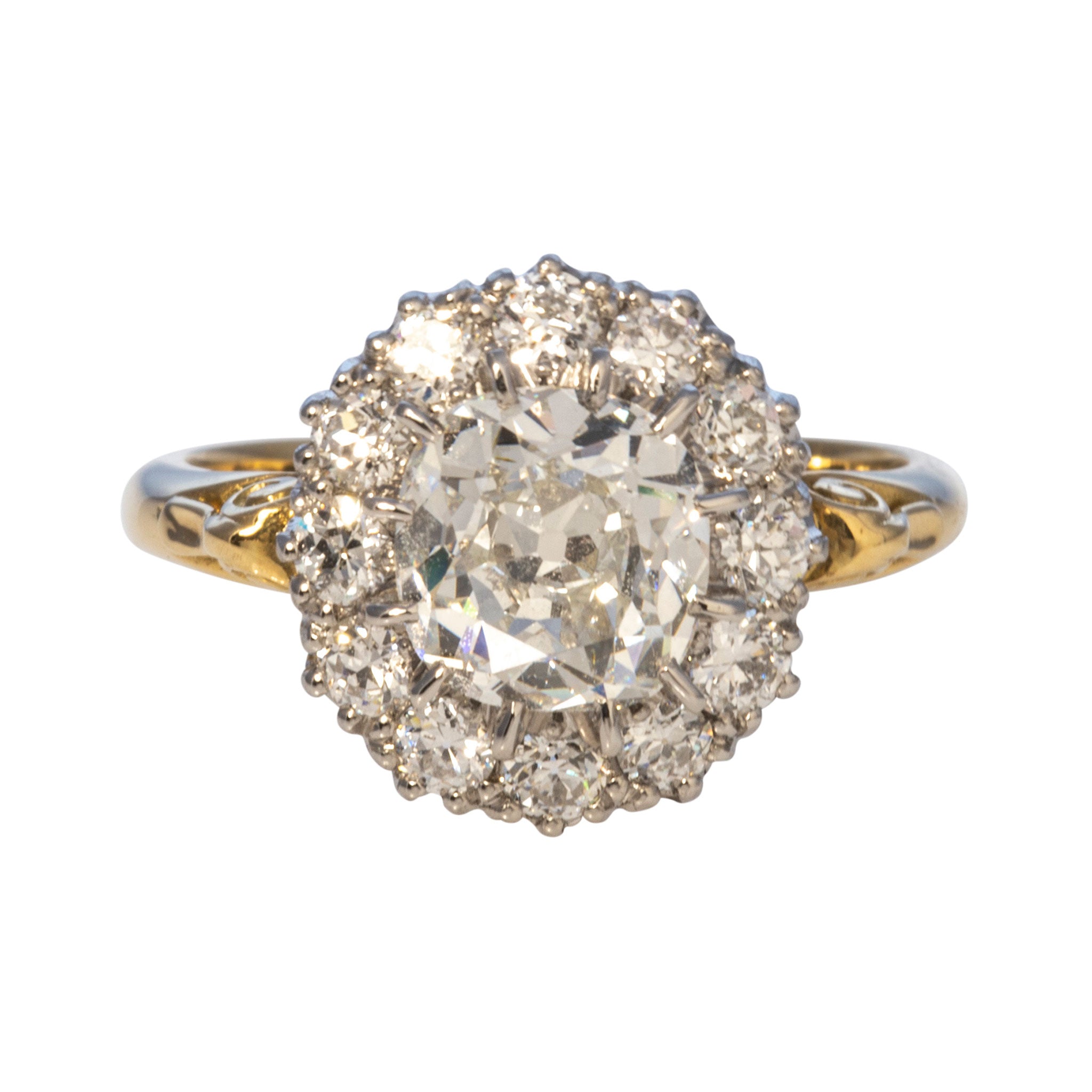 Victorian Style 1.73ct Old Mine Diamond Cluster Engagement Ring