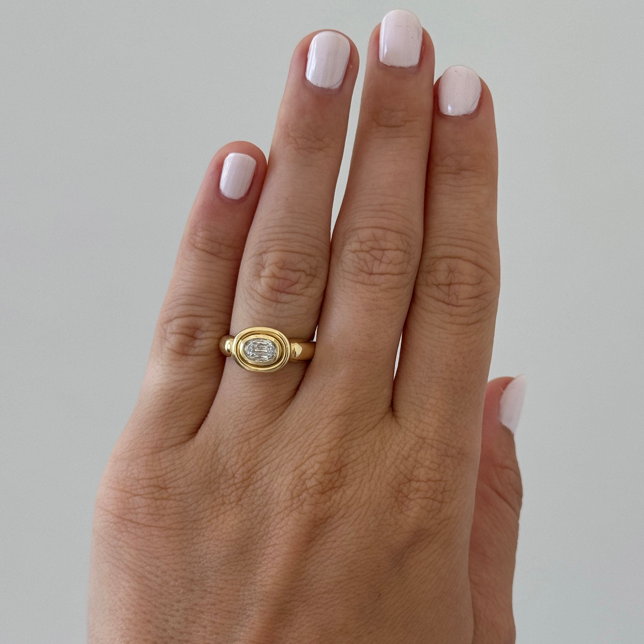 Christopher Designs .59ctw L’Amour Crisscut Oval Diamond Bezel Set 18K Gold Ring