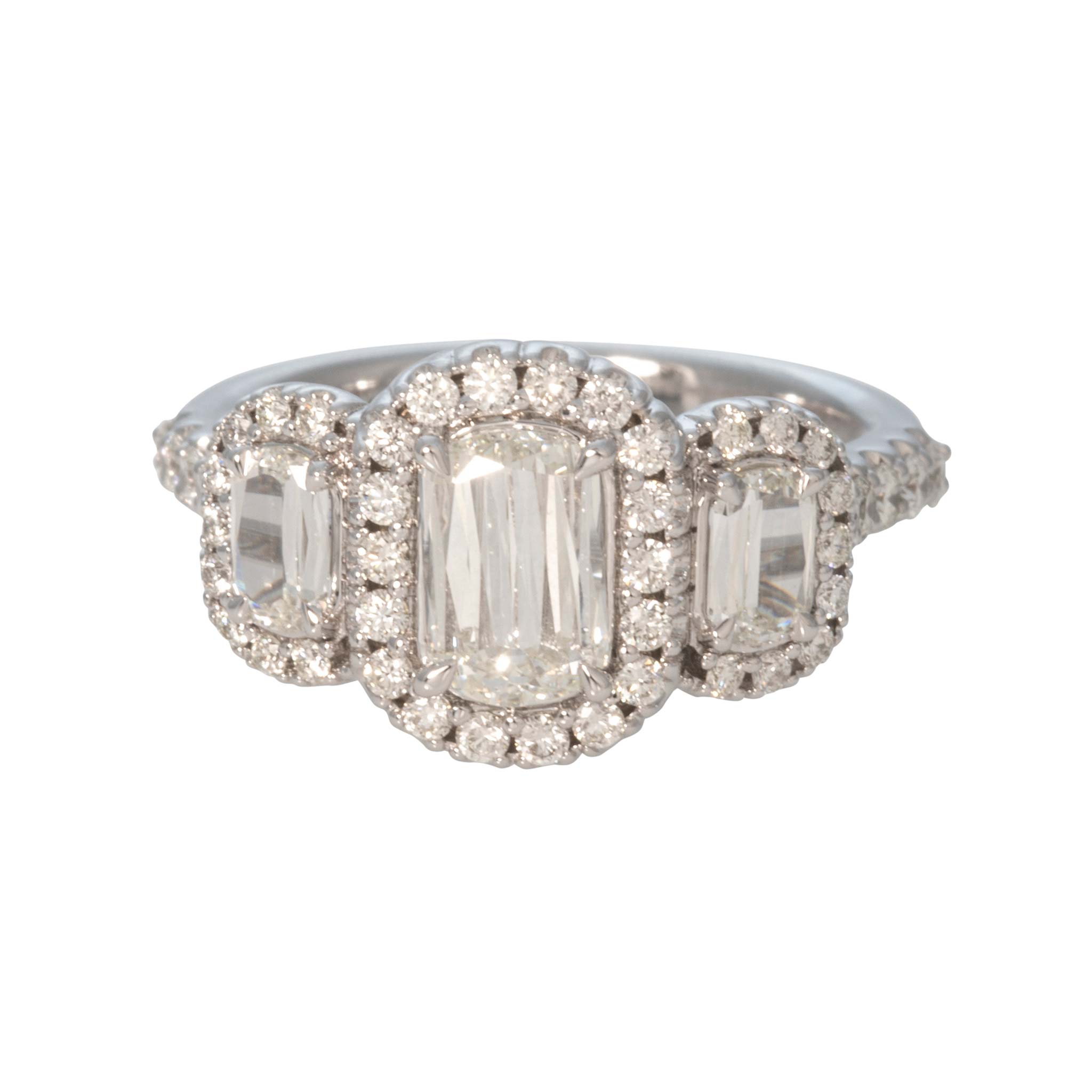 Christopher Designs 1.7ctw L’Amour Crisscut Diamond Three-Stone Halo Engagement Ring