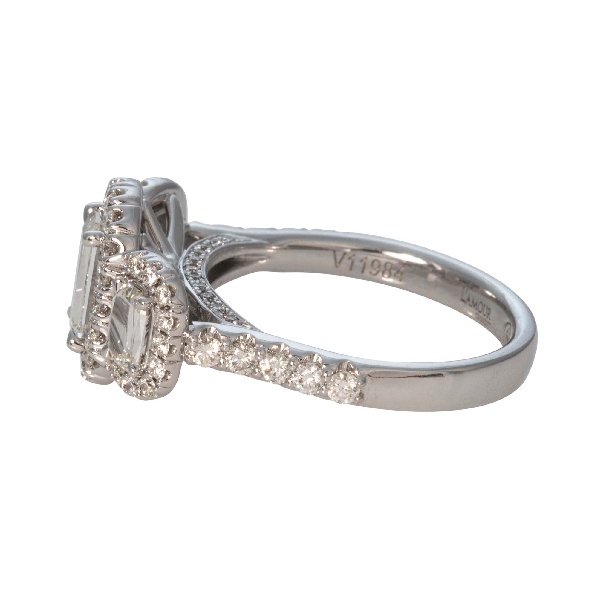 Christopher Designs 1.7ctw L’Amour Crisscut Diamond Three-Stone Halo Engagement Ring