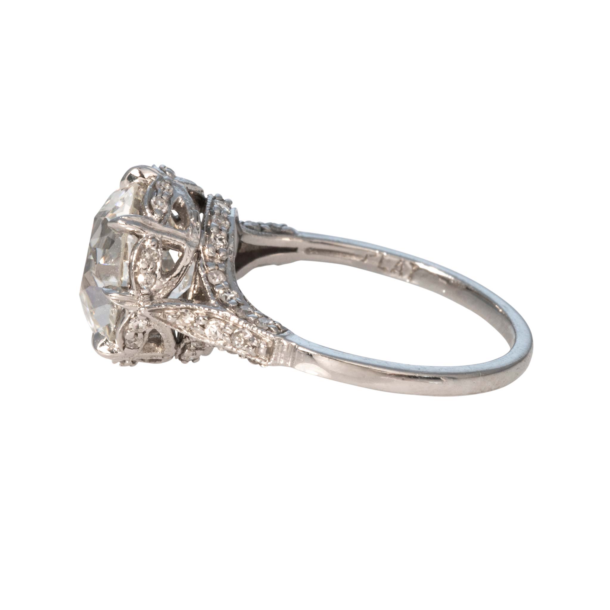Estate 3.82ct J SI1 Old European Diamond Platinum Engagement Ring
