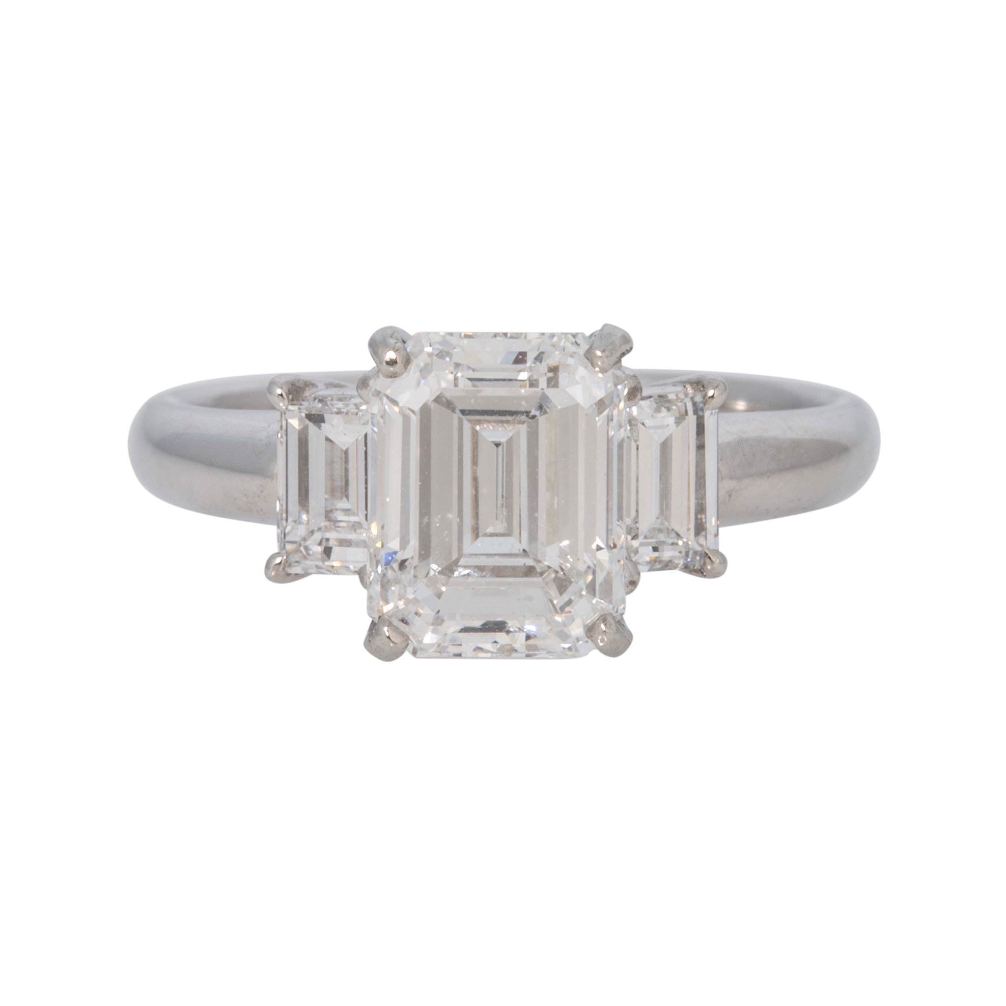 Estate 2ct Center & .50ctw Side Emerald-Cut Diamond Three-Stone Platinum Ring