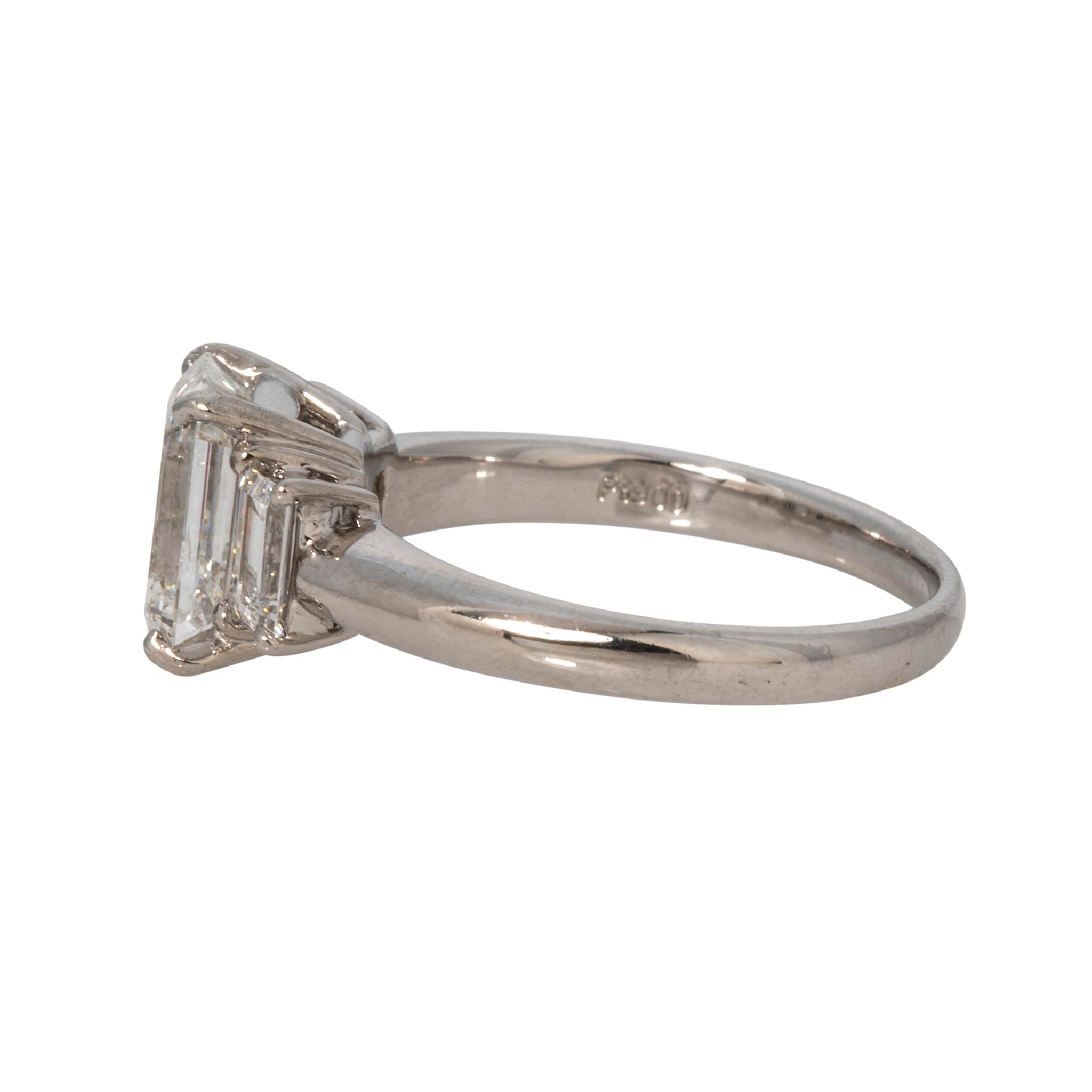 Estate 2ct Center & .50ctw Side Emerald-Cut Diamond Three-Stone Platinum Ring