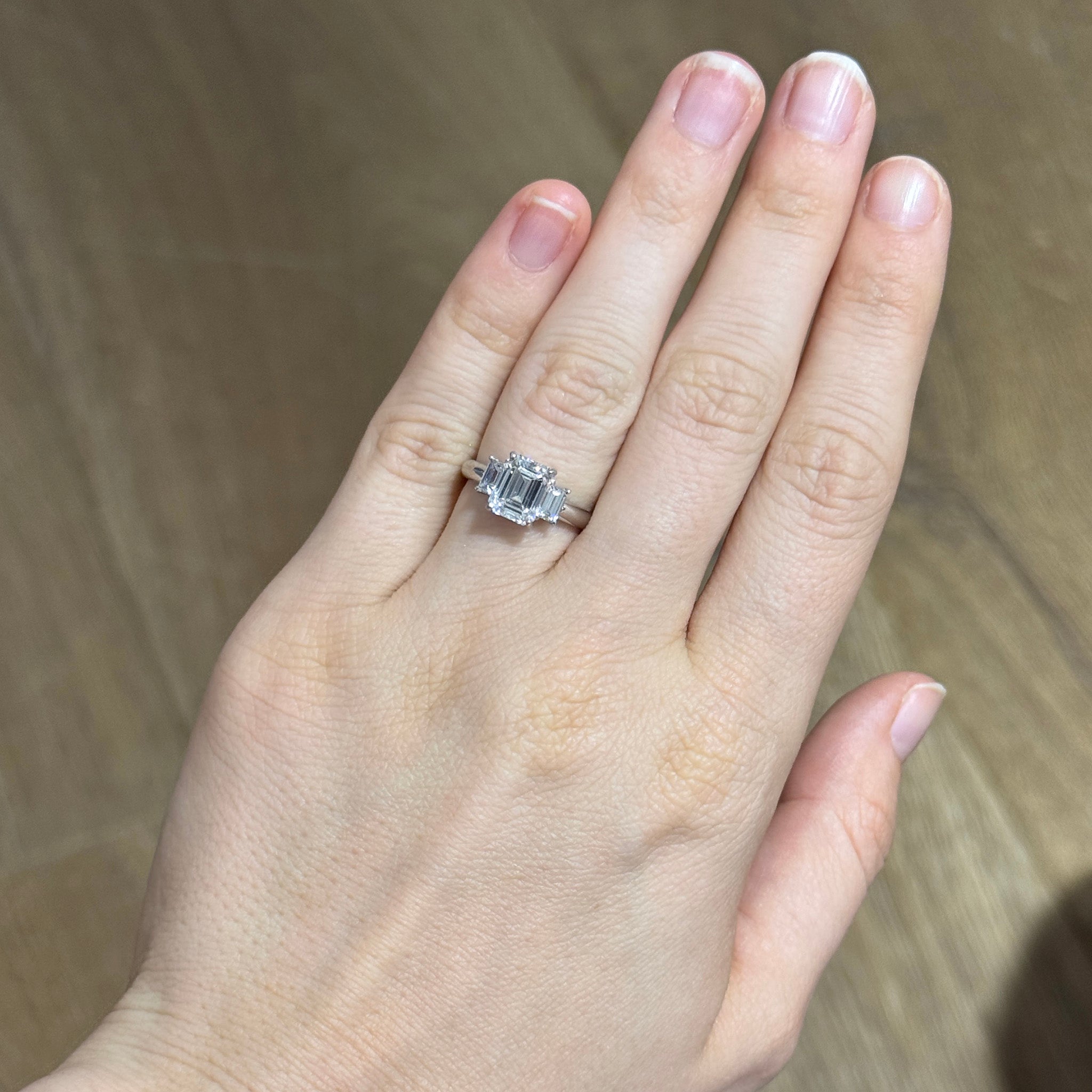 Estate 2ct Center & .50ctw Side Emerald-Cut Diamond Three-Stone Platinum Ring