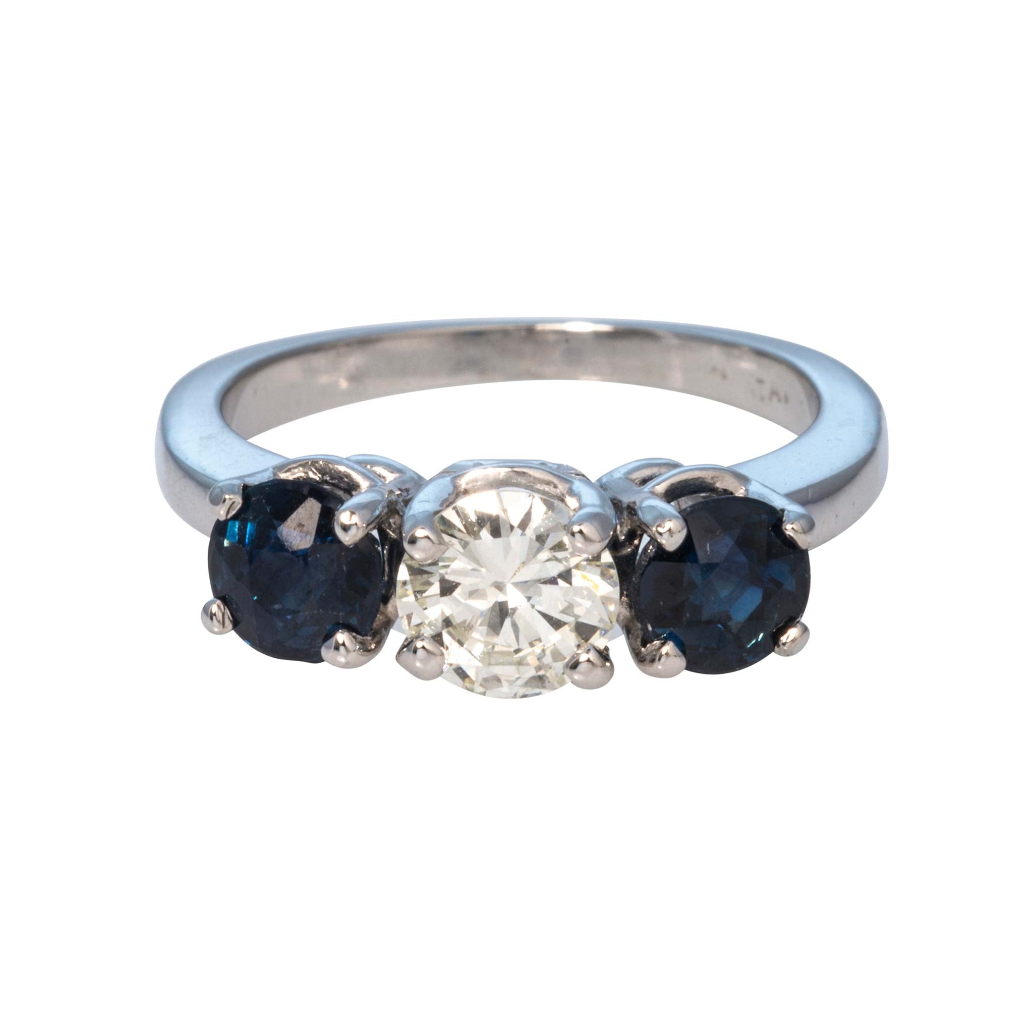 Estate .78ct Diamond & 1.77ctw Sapphire Three-Stone Platinum Ring