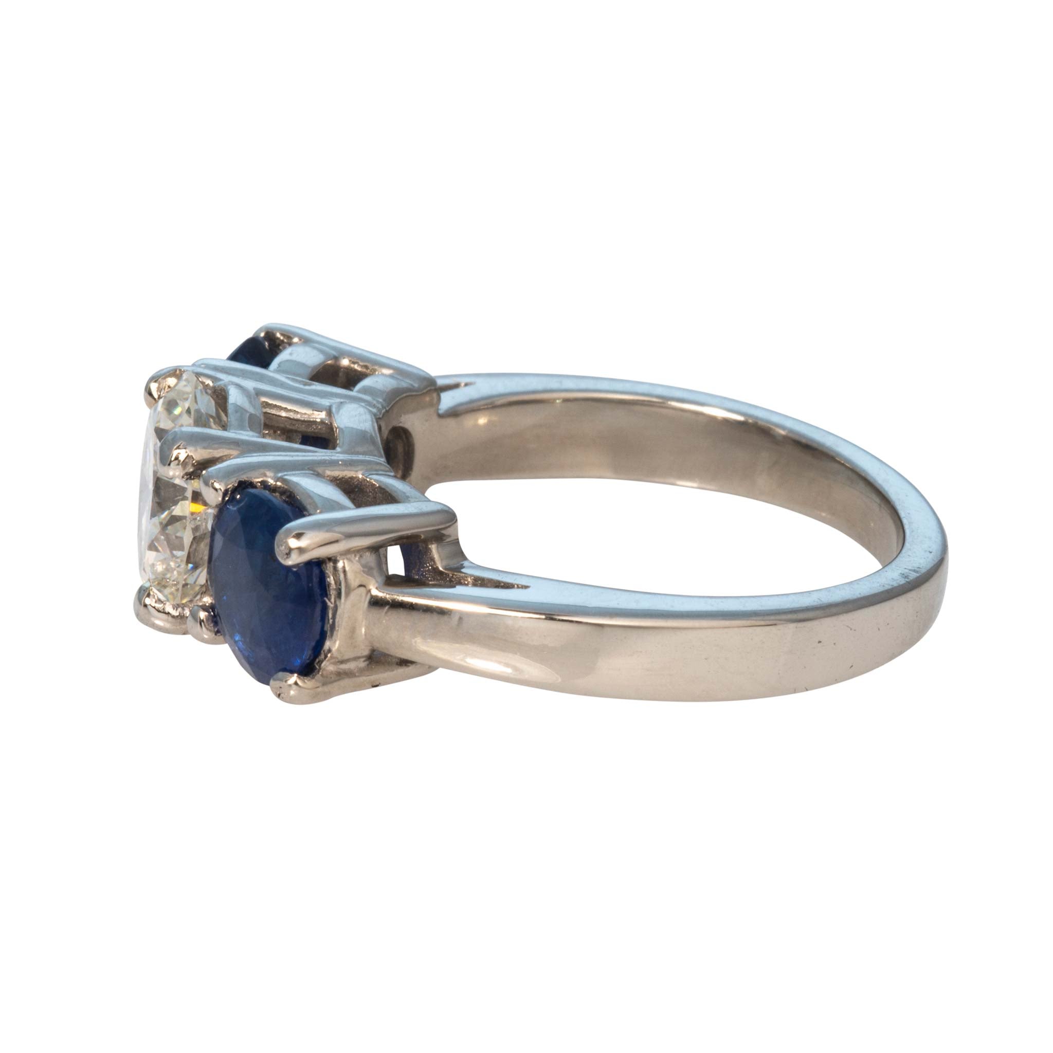 Estate 1.79ct Diamond & 2.25ctw Sapphire Three-Stone Platinum Ring