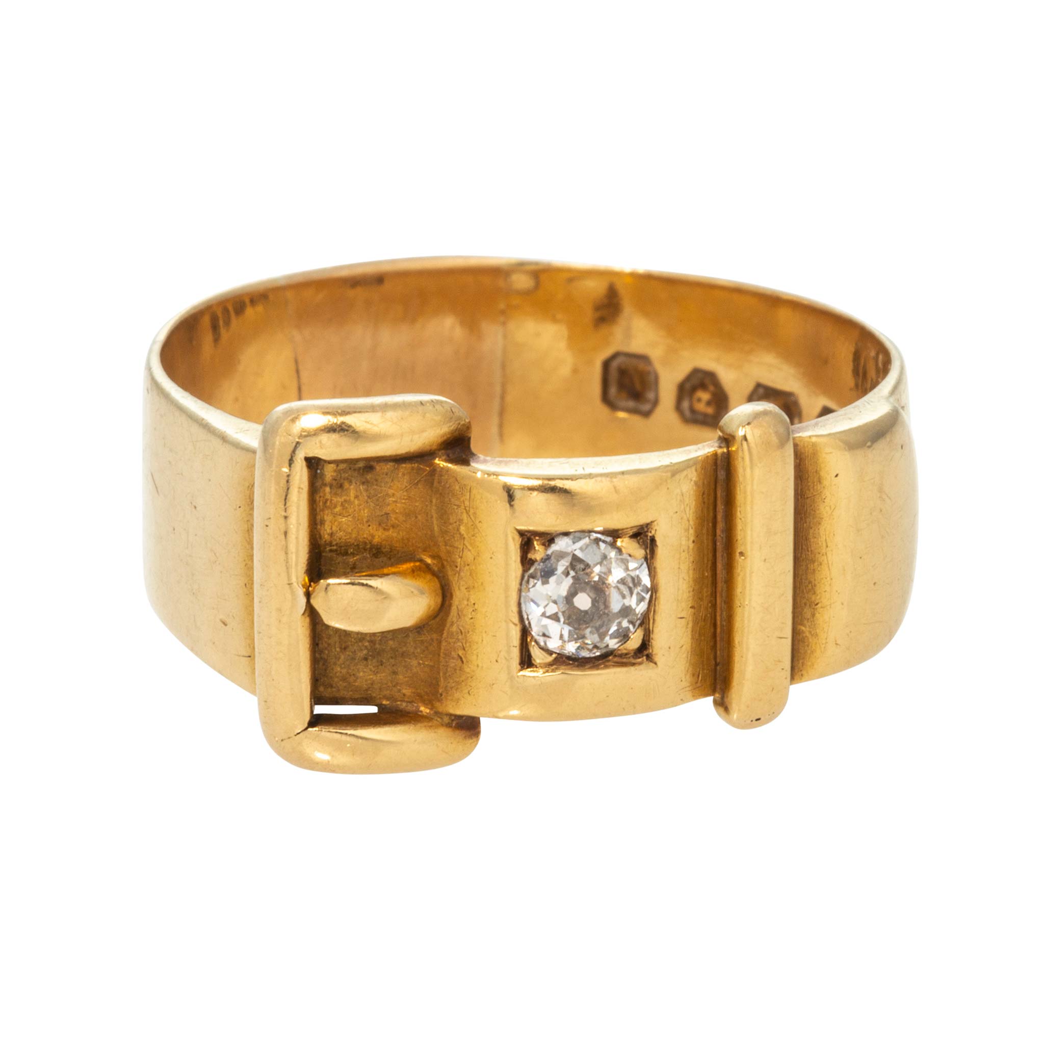 Victorian Diamond 18K Yellow Gold Buckle Ring