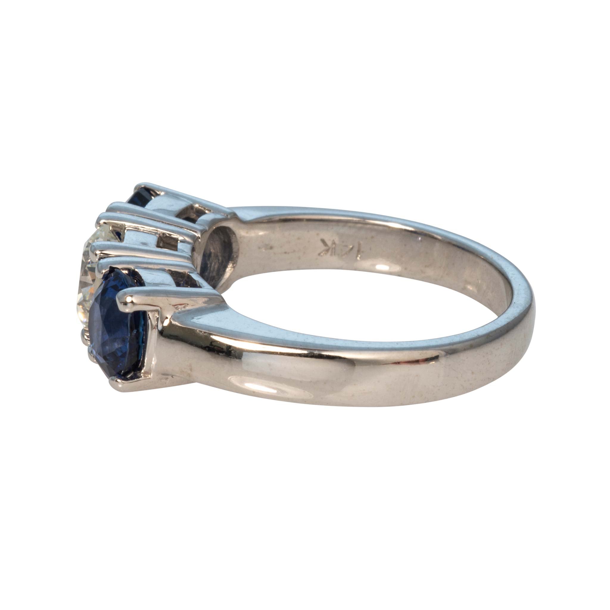 Estate .85ct Diamond & 2.5ctw Sapphire Three-Stone 14K Gold Ring