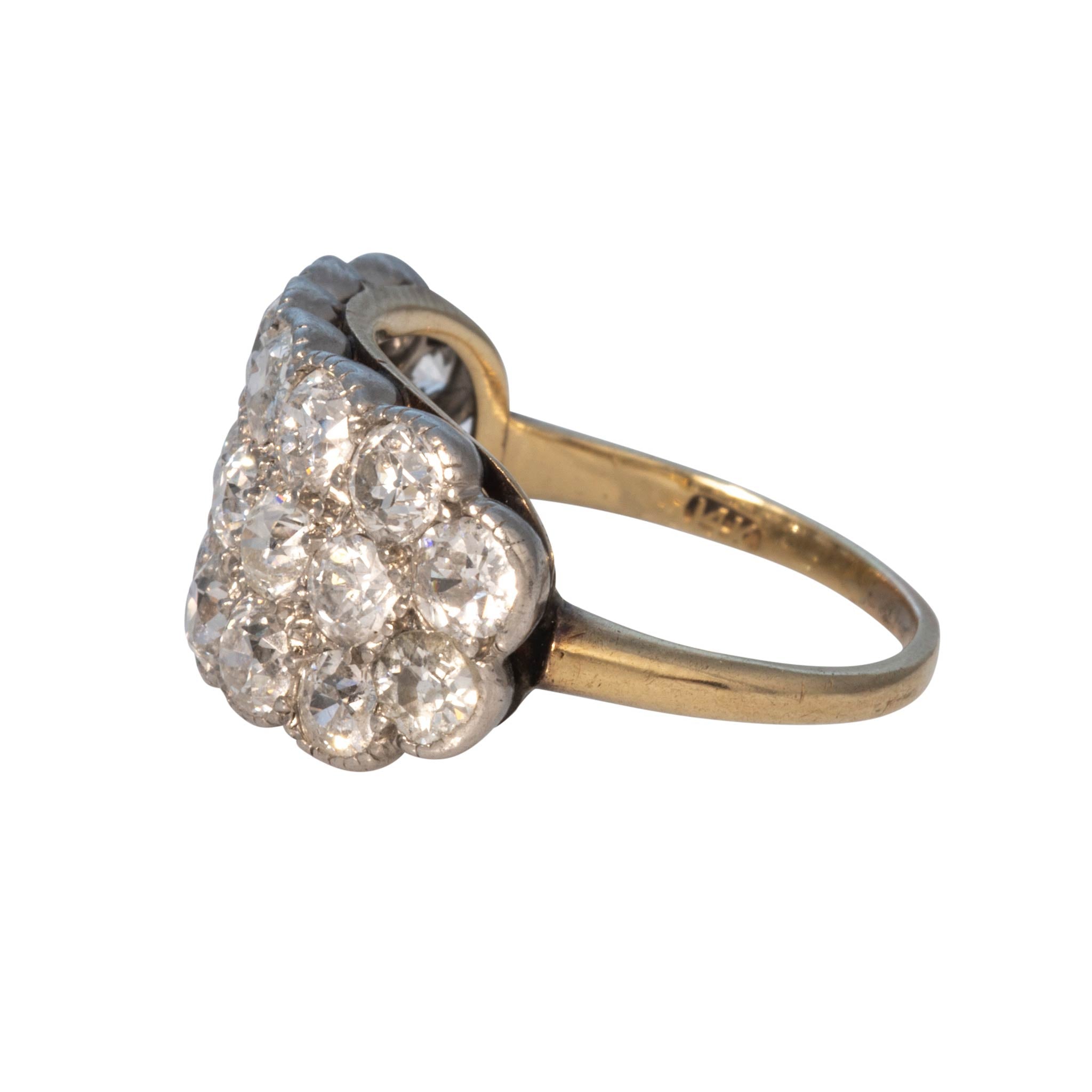 Victorian 3.25ctw Diamond Cluster 14K Gold Ring