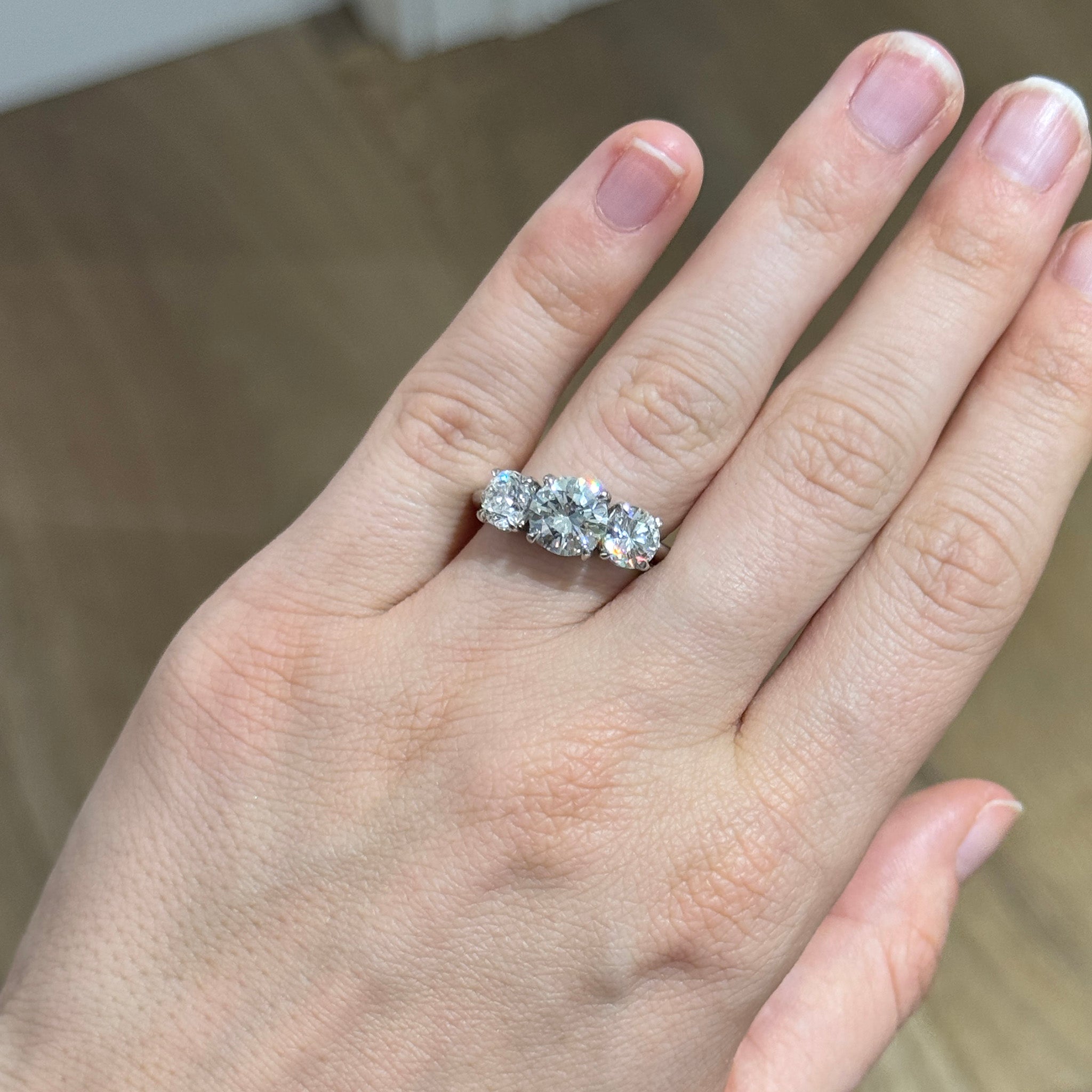 Estate 2ct Center & 2ctw Side Diamond Three-Stone Platinum Ring