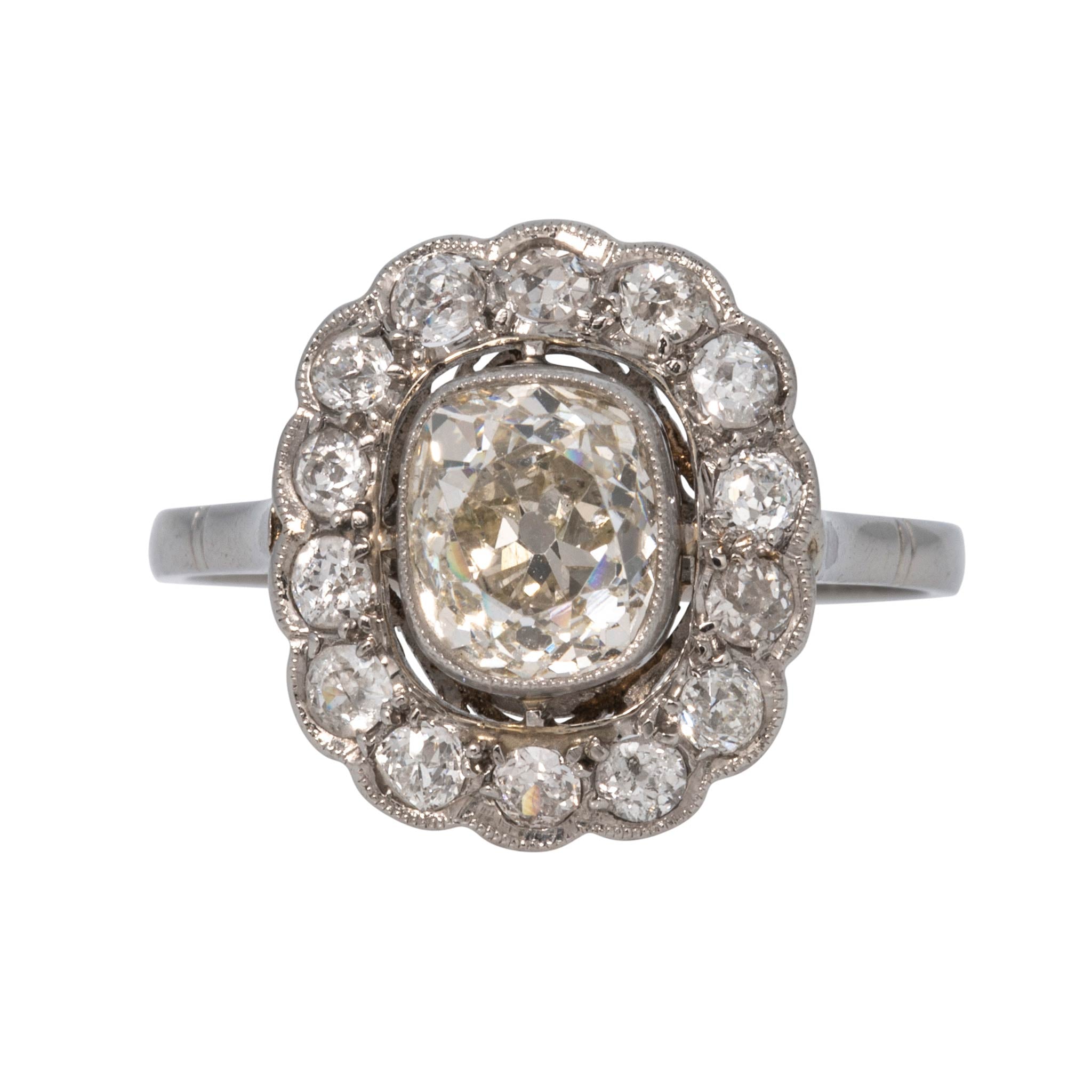 Art Deco Style 2.21ctw Old Mine Diamond Platinum Cluster Ring