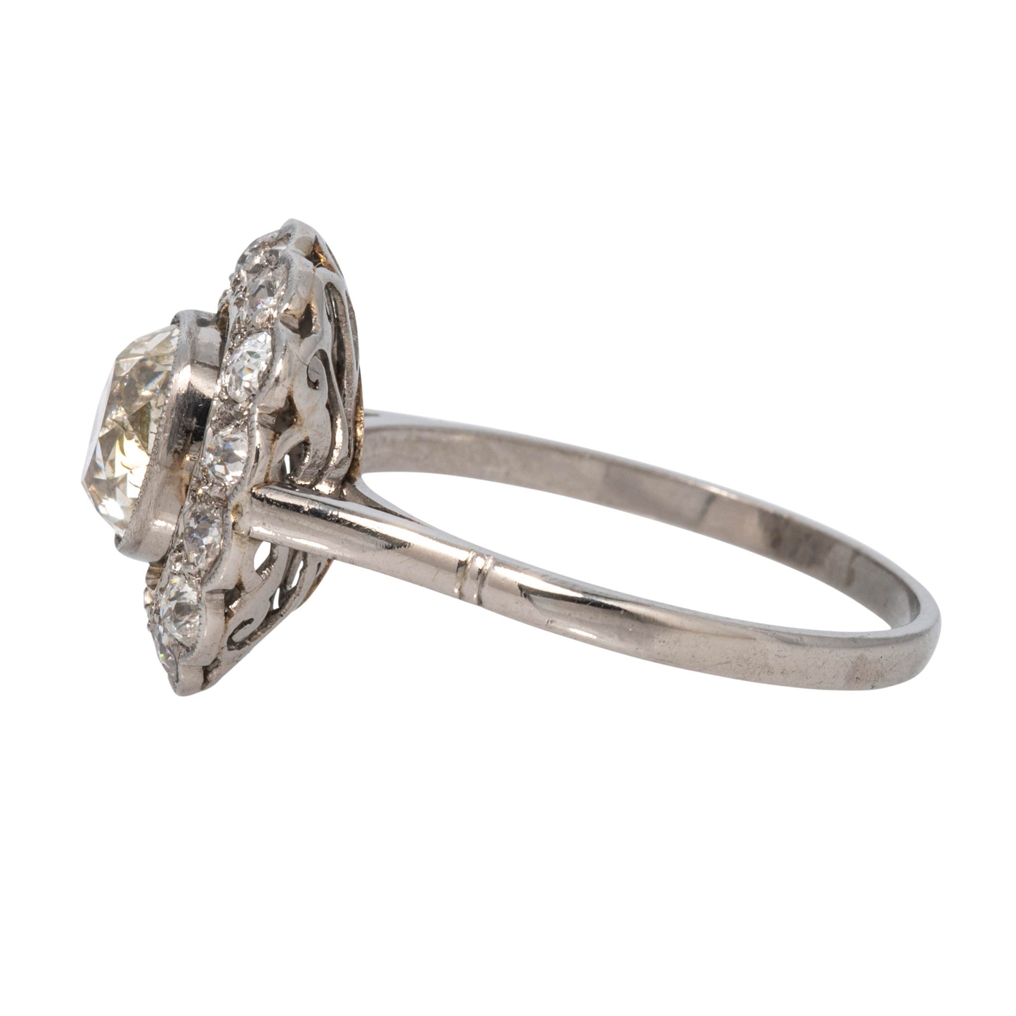 Art Deco Style 2.21ctw Old Mine Diamond Platinum Cluster Ring