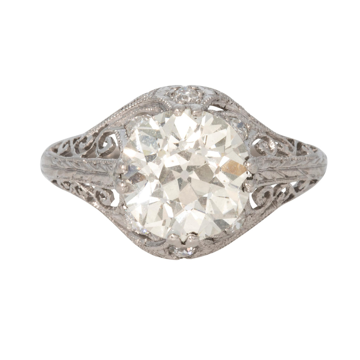 Art Deco Style 2.69ct Old European Cut Diamond Center Platinum Ring