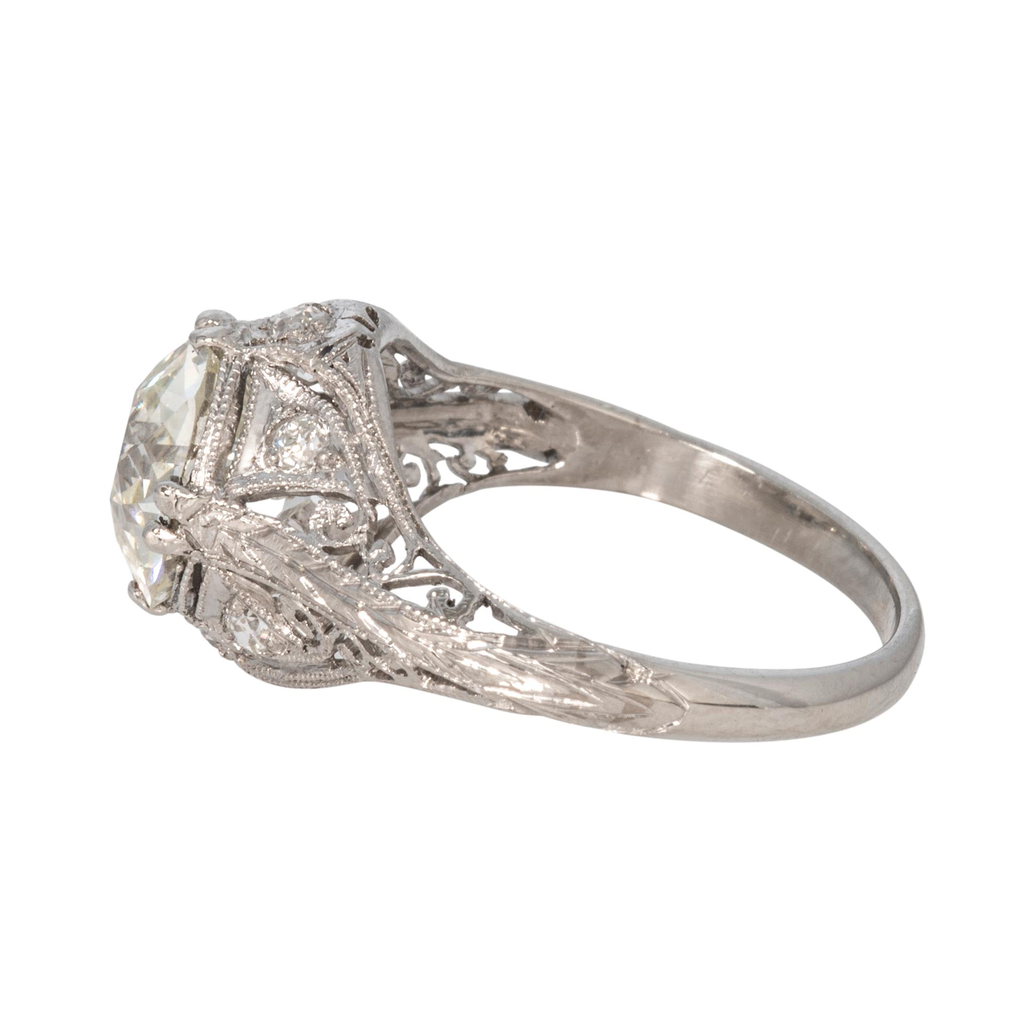 Art Deco Style 2.69ct Old European Cut Diamond Center Platinum Ring