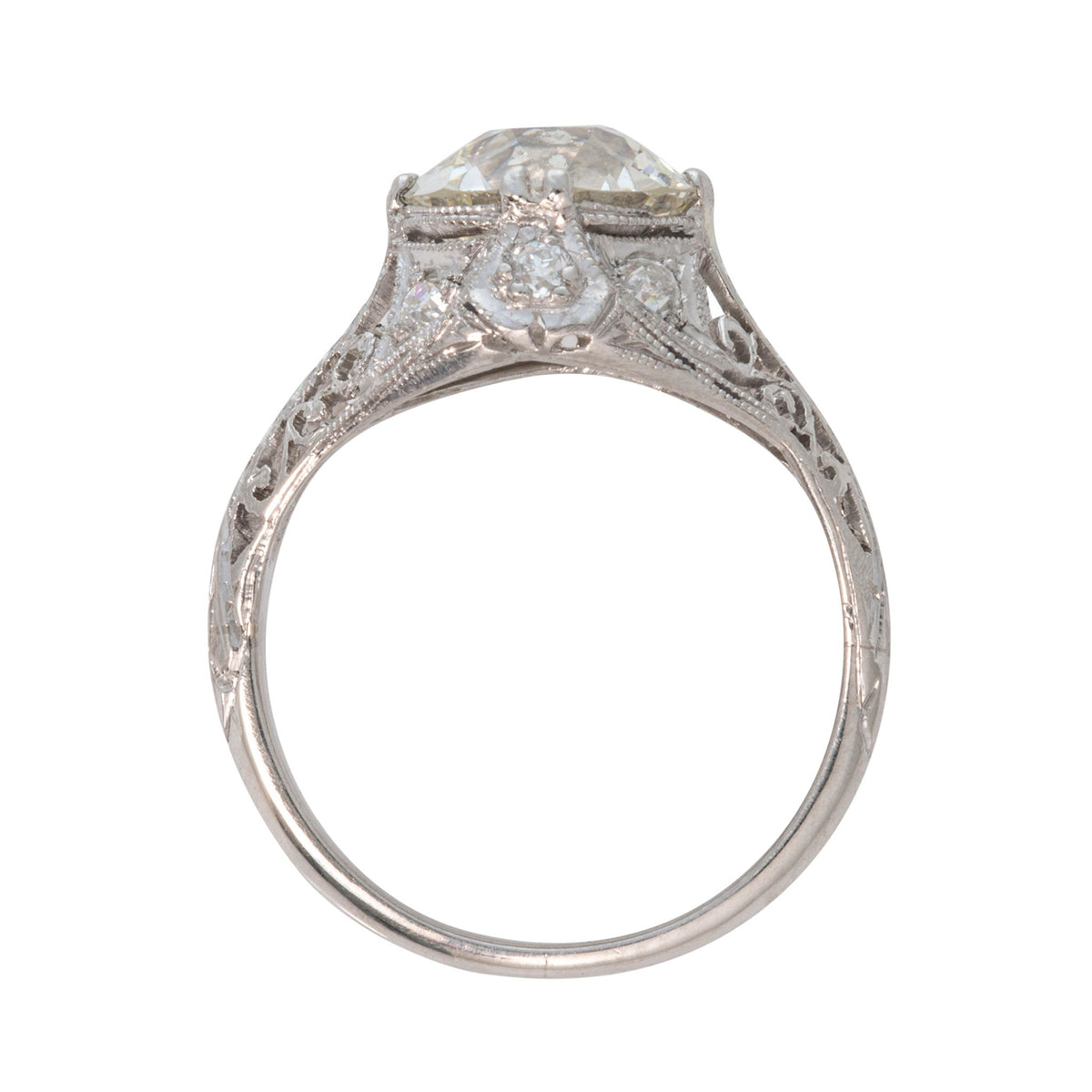 Art Deco Style 2.69ct Old European Cut Diamond Center Platinum Ring