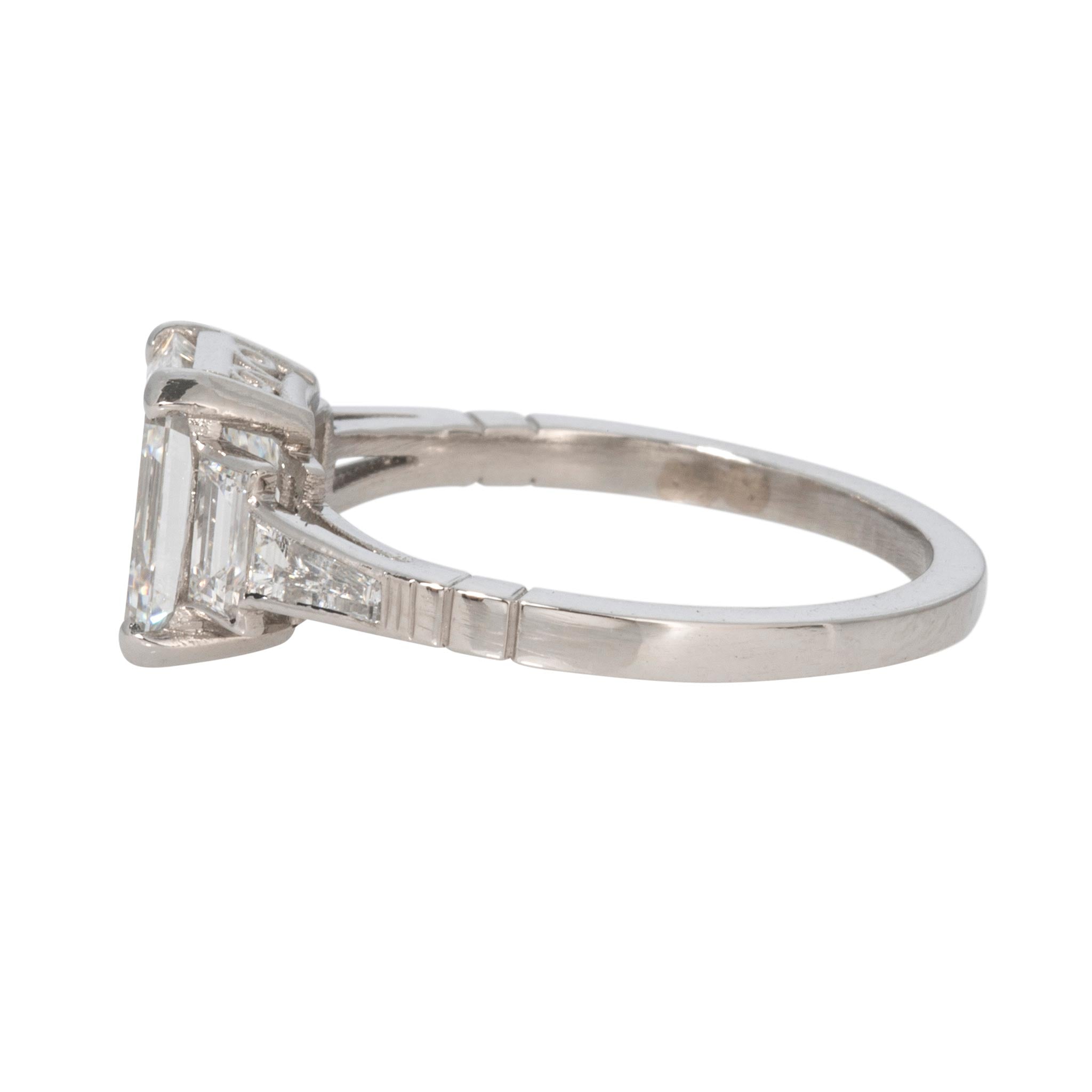 Estate 2ct Emerald-Cut Center & .49ctw Side Diamond Platinum Ring