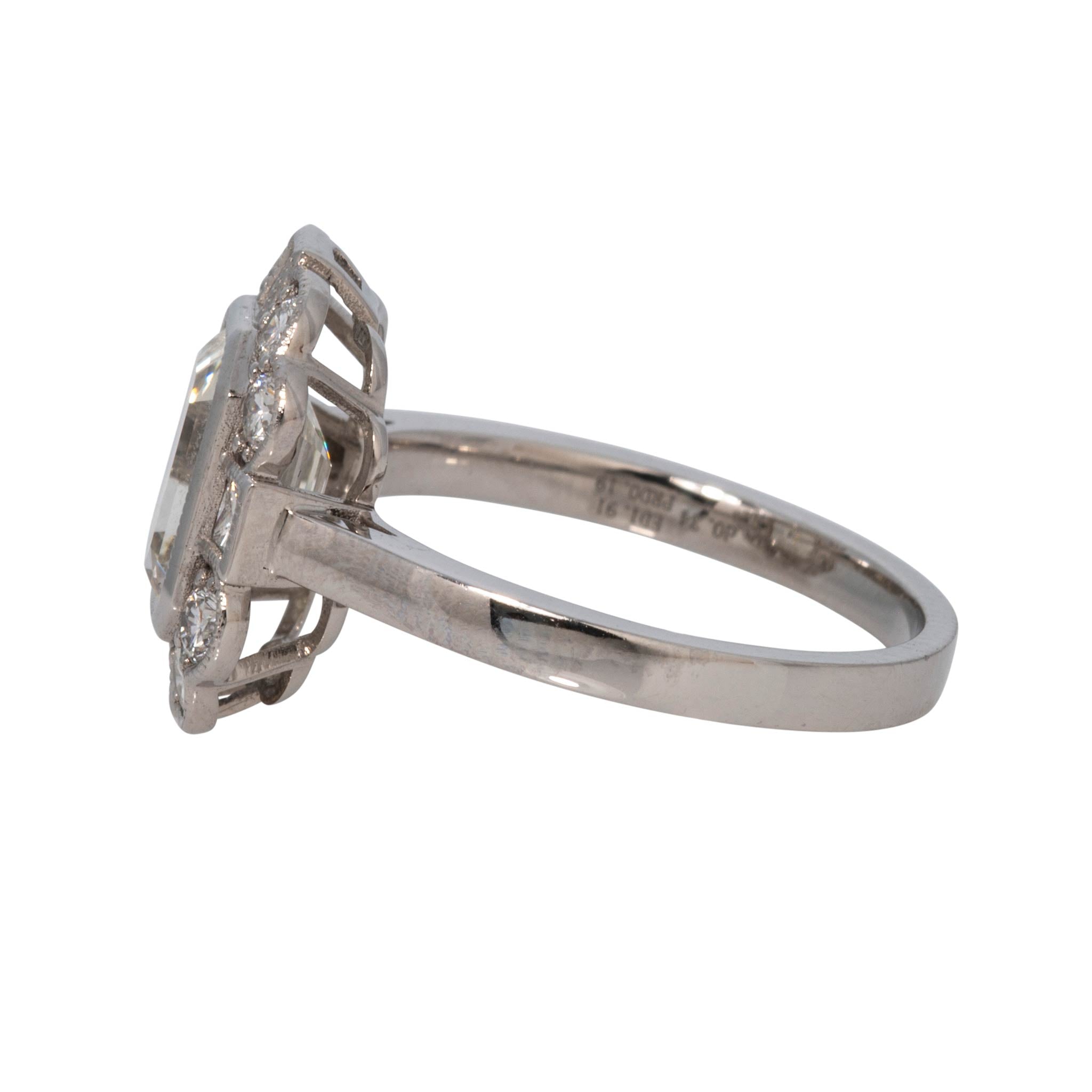 Art Deco Style 1.91ct Emerald-Cut Center & Mixed Diamond Platinum Cluster Ring