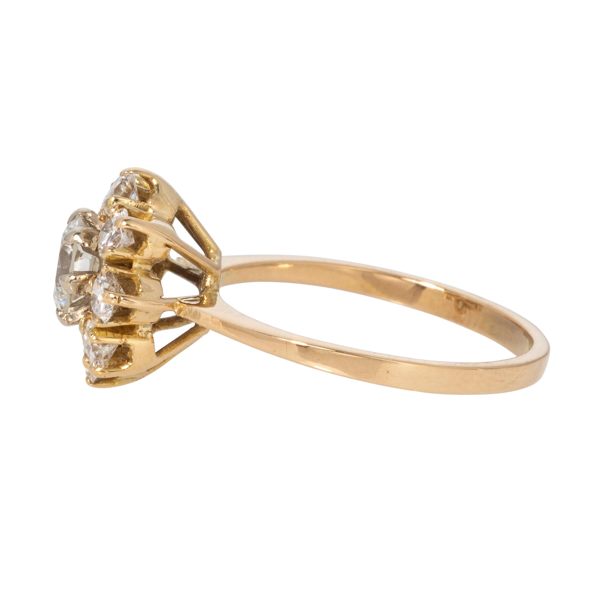 Estate 1.53ctw Diamond Cluster 18K Yellow Gold Ring