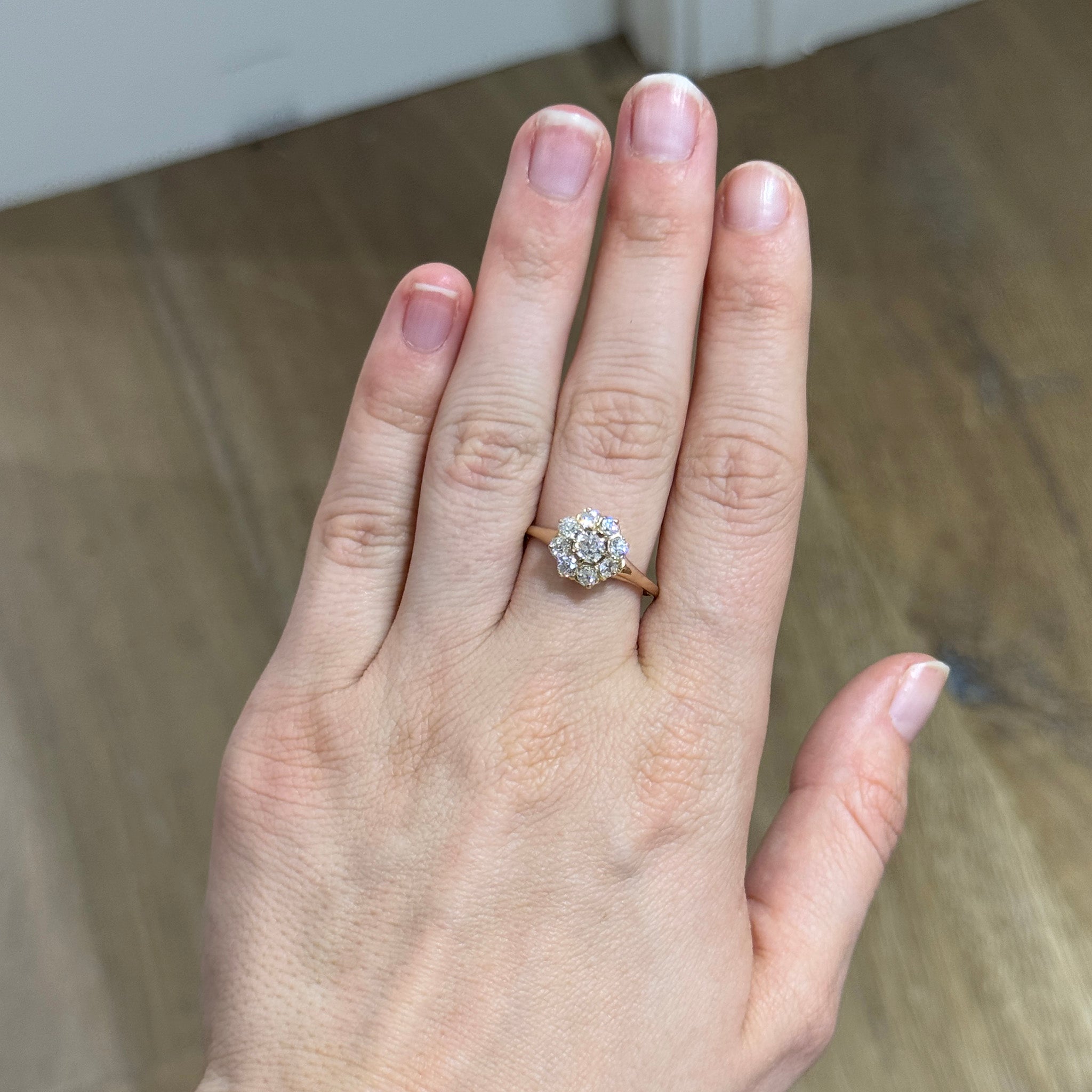 Victorian-Style Old Mine Cut Diamond Cluster 14K Yellow Gold Ring