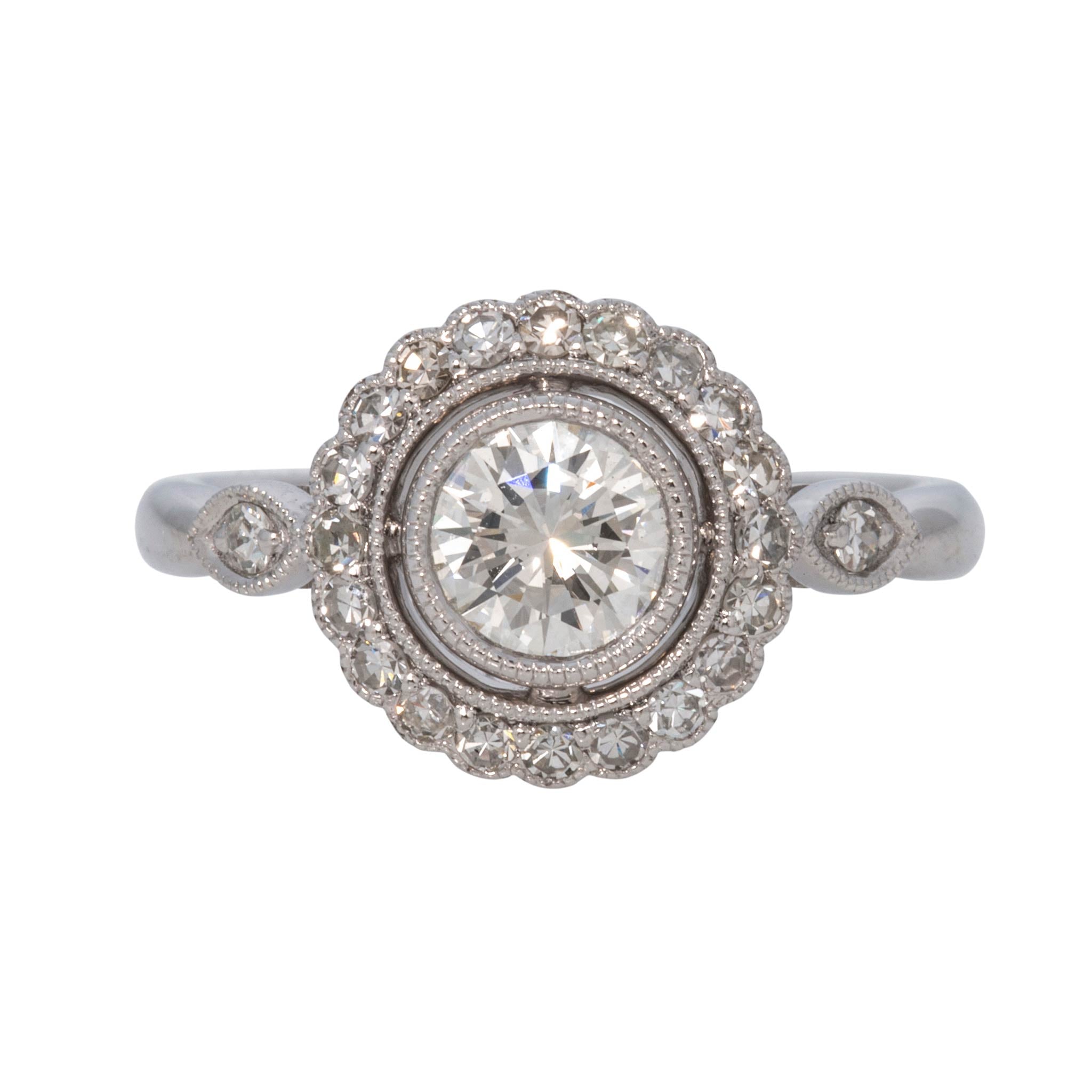 Art Deco Style Round Brilliant Diamond Halo Platinum Ring