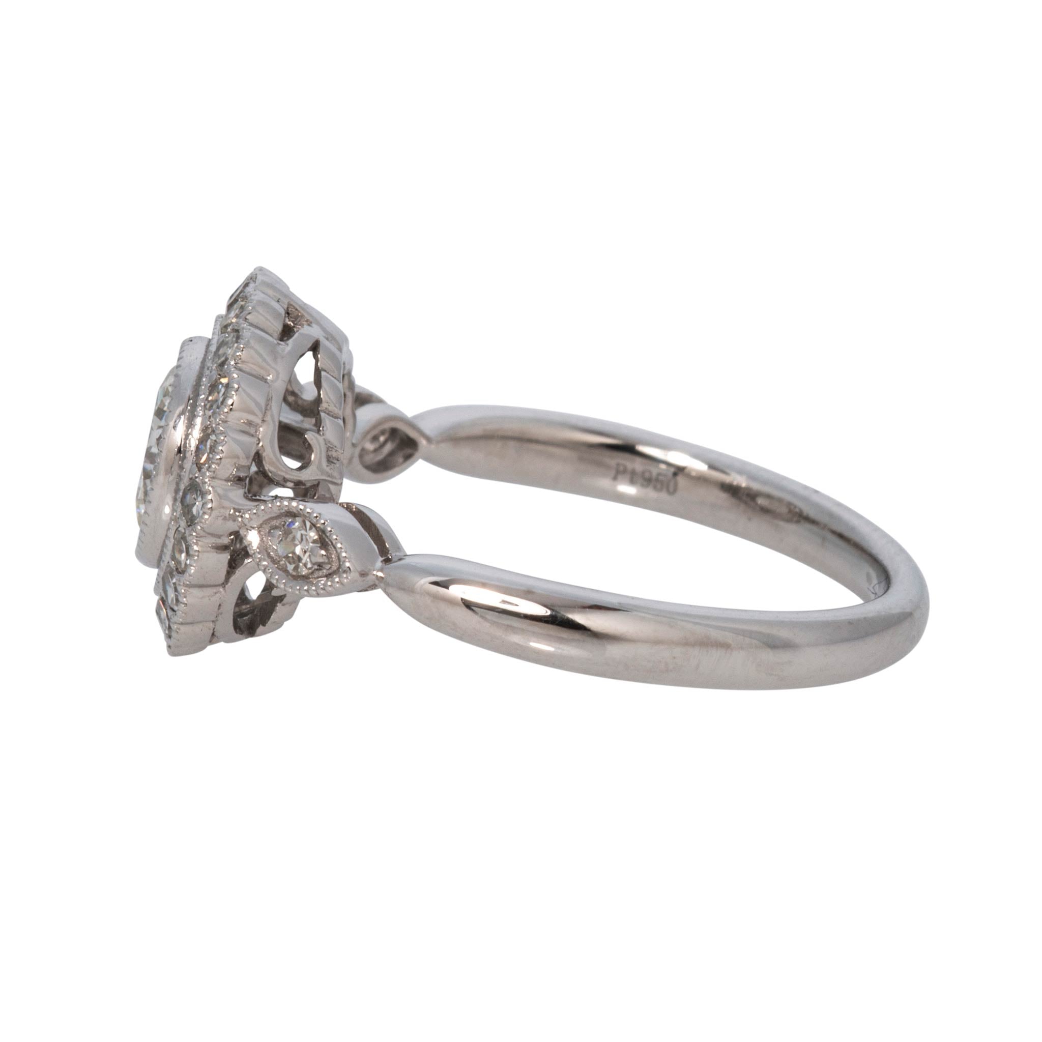 Art Deco Style Round Brilliant Diamond Halo Platinum Ring